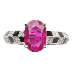 Anello Gessato Forza Rubino Ovale con Diamante e Smalto Nero