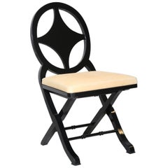 Pinto Paris Madeira Folding Chair Black with Tan Cushion, Made in France