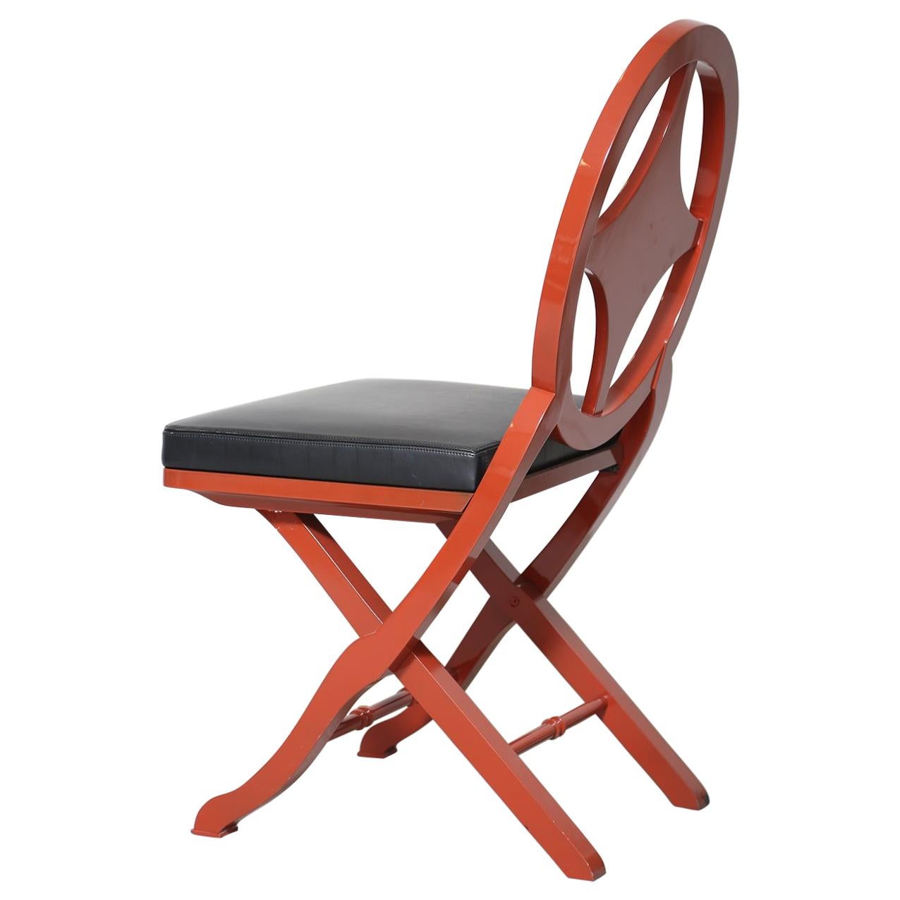 Pinto Paris Madeira Folding Chair Red with Black Cushion, Made in France For Sale