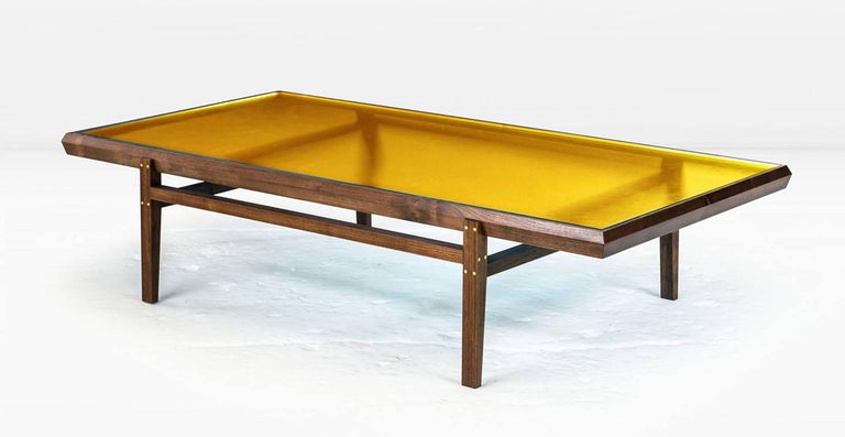 Pintor Coffee Table Walnut Frame With Brass Inlay Yellow Glass Top For At 1stdibs - Glass Inlay Coffee Table Pintor Coffee Table Walnut Frame With Brass Inlay Yellow Glass Top For At 1stdibs - Glass Inlay Coffee Table