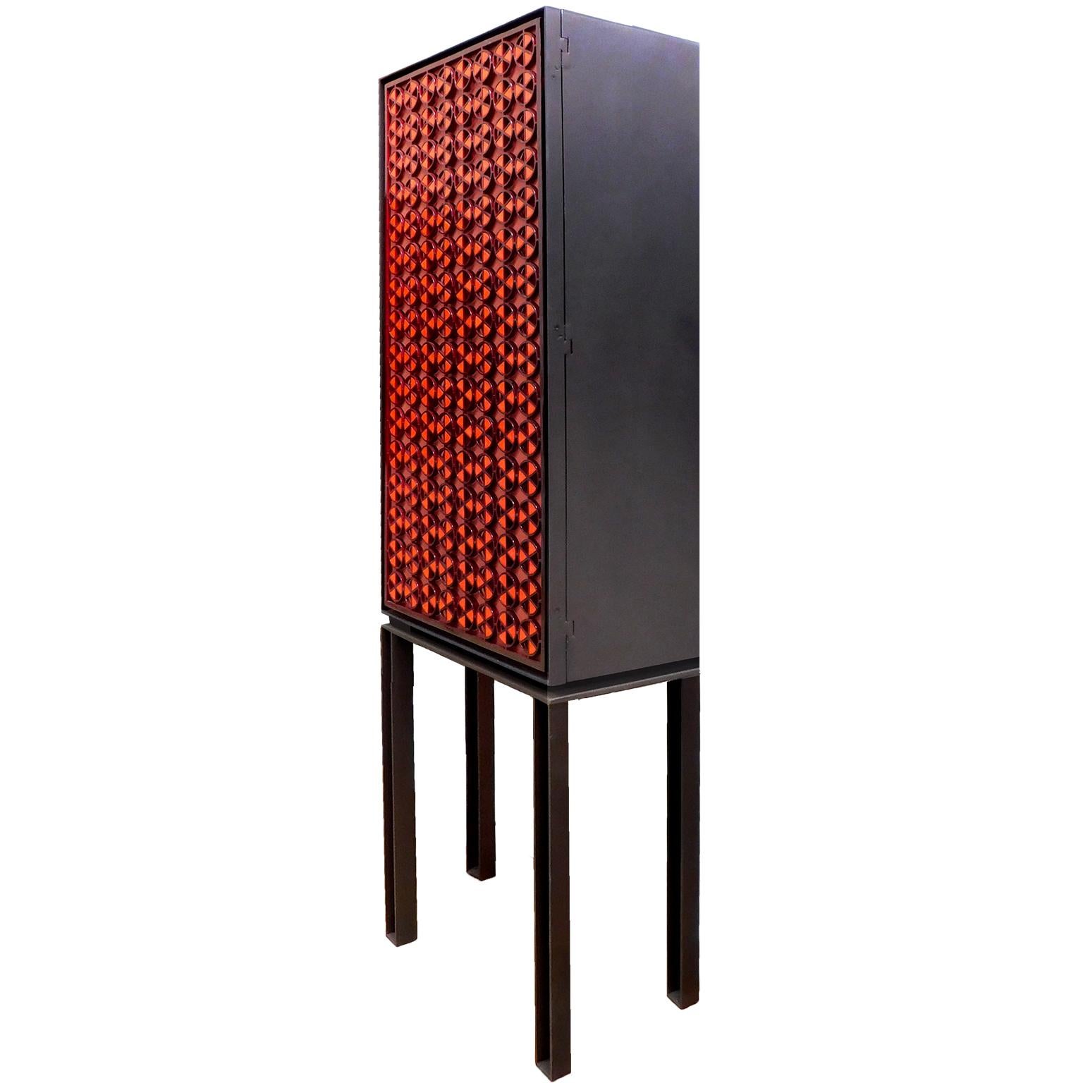 Modern Pinwheel Contemporary Mexican Iron Cabinet For Sale