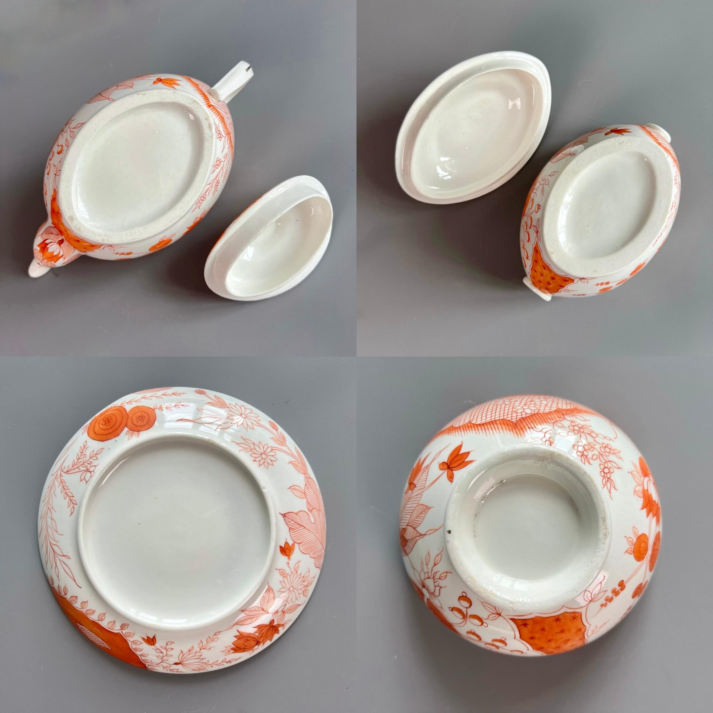 Servicio de té Pinxton, monocromo naranja estilo japonés Sangre y leche, ca 1800 en venta 7