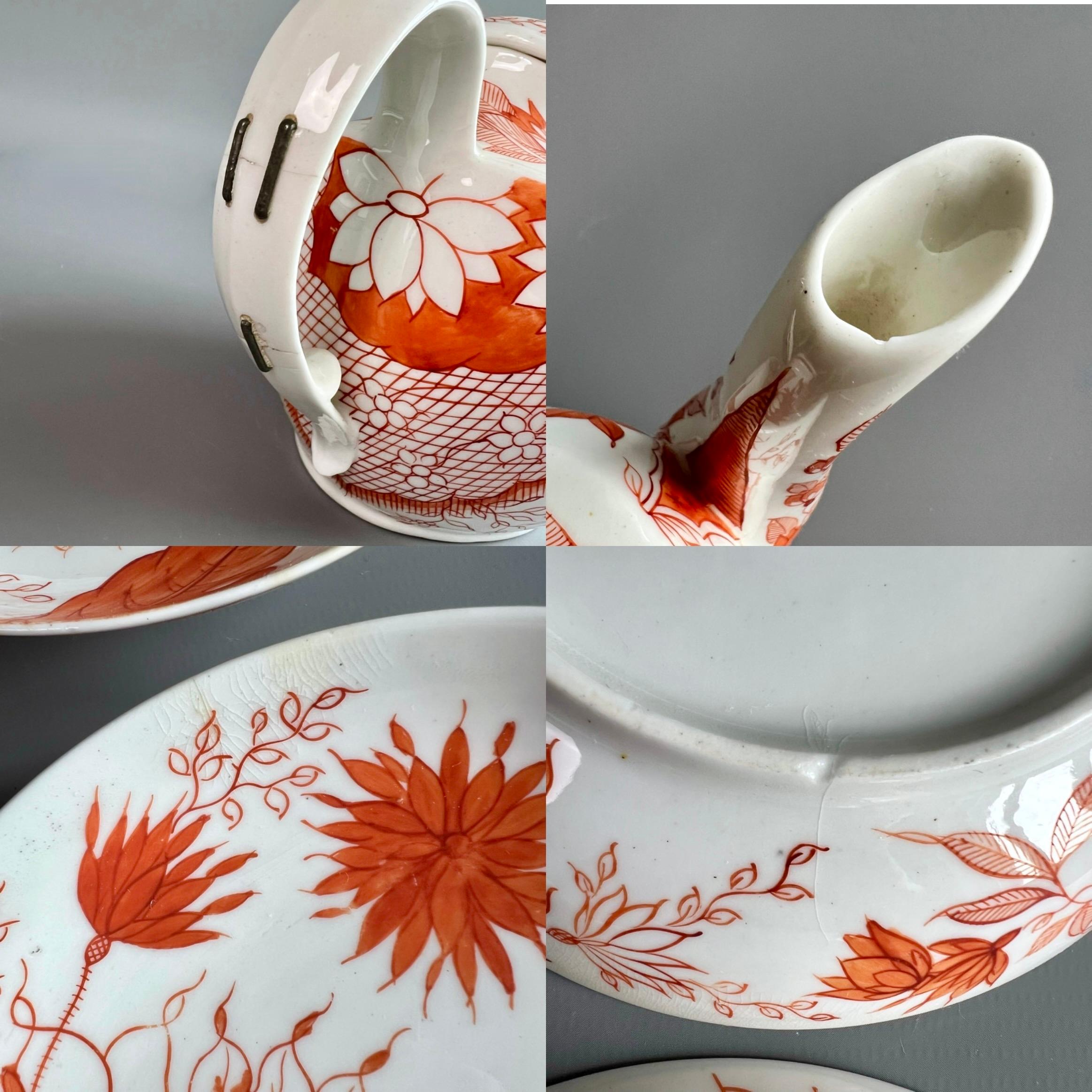 Servicio de té Pinxton, monocromo naranja estilo japonés Sangre y leche, ca 1800 en venta 8