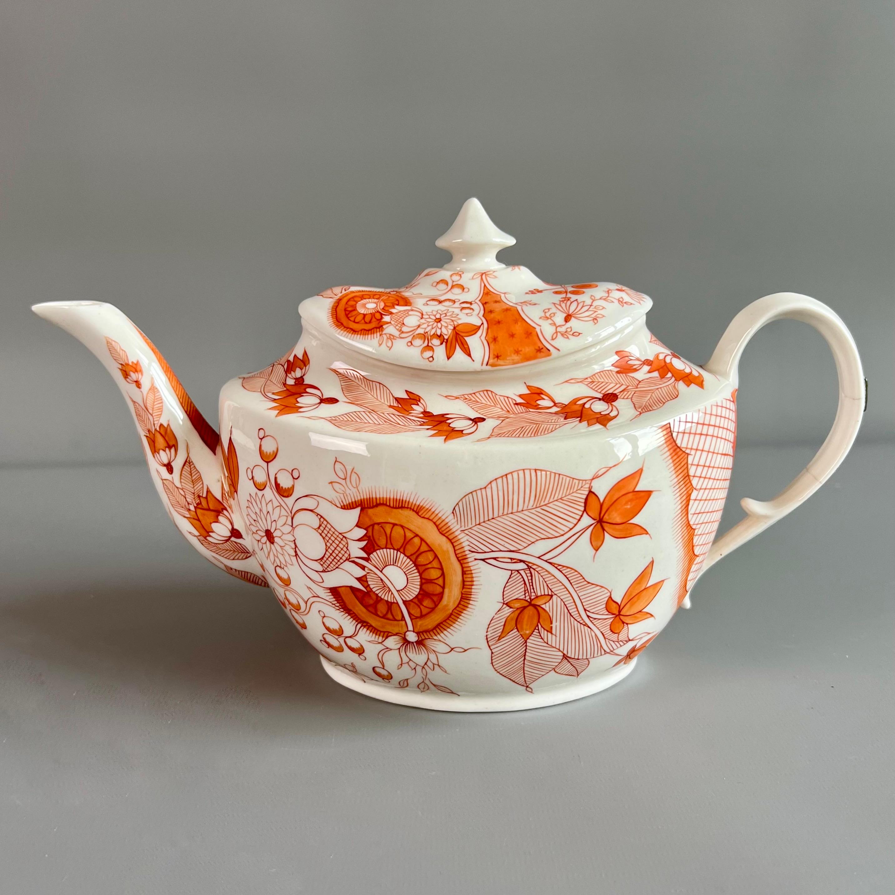Servicio de té Pinxton, monocromo naranja estilo japonés Sangre y leche, ca 1800 Georgiano en venta