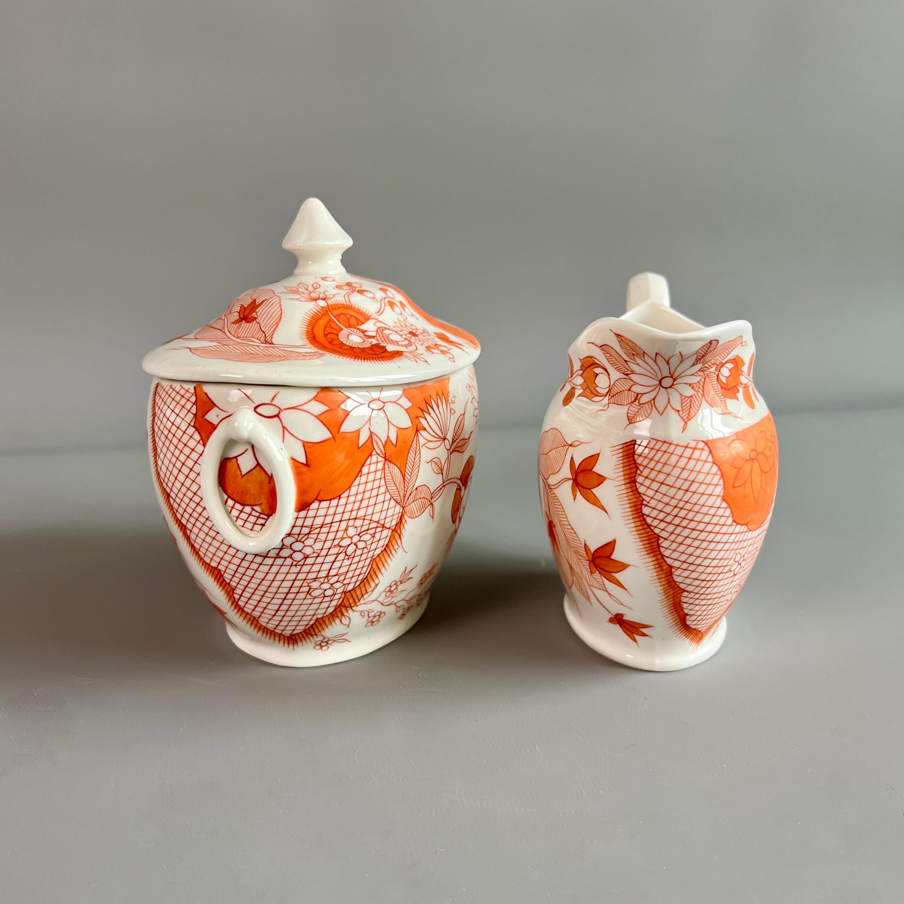 Servicio de té Pinxton, monocromo naranja estilo japonés Sangre y leche, ca 1800 en Bueno estado para la venta en London, GB