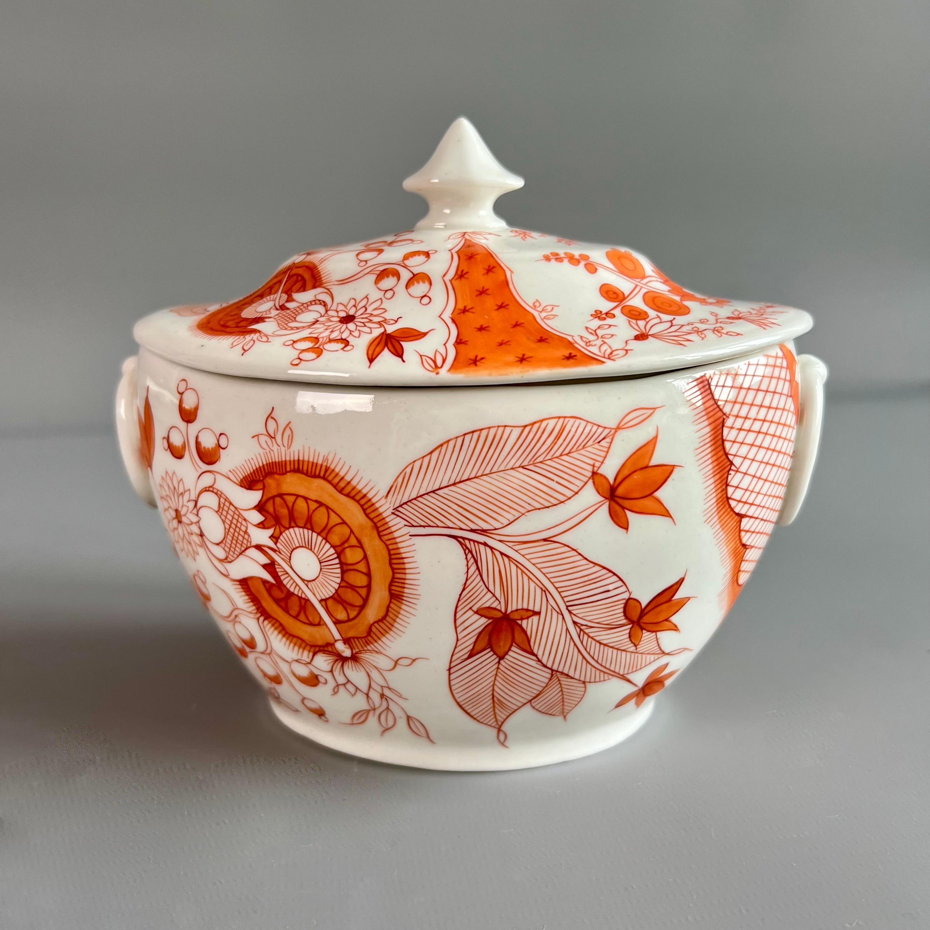 Servicio de té Pinxton, monocromo naranja estilo japonés Sangre y leche, ca 1800 principios del siglo XIX en venta