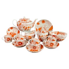 Vintage Pinxton Tea Service, Monochrome Orange Japanese Style Blood & Milk, ca 1800