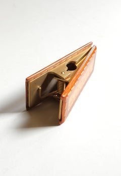 HERMÈS - Vintage 1990s Gold Metal Document Clip with Wood Inlays, Unisex