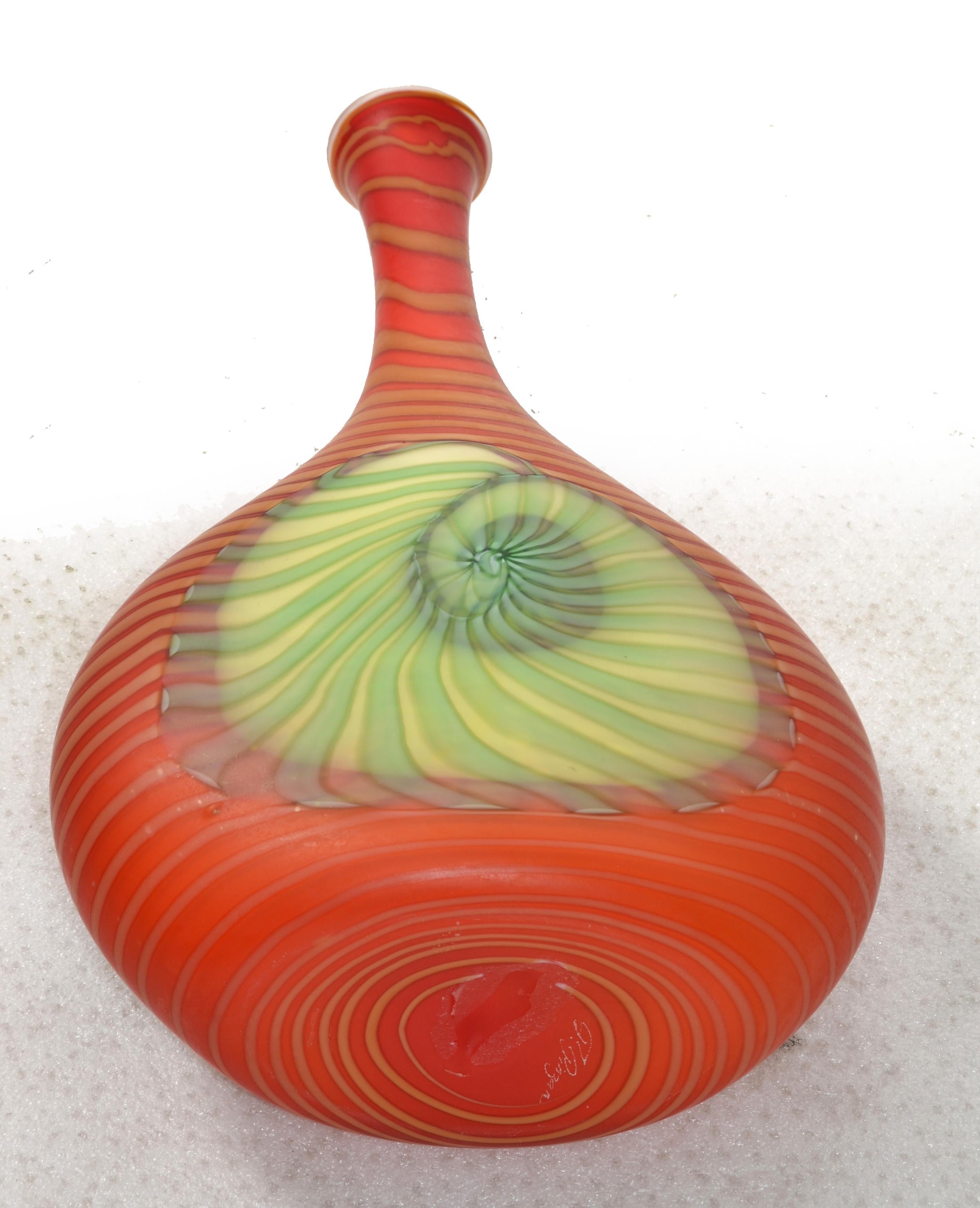 Pinzan Murano Art Glass Genie Decanter Orange White Yellow Swirls Nautical Shell For Sale 4