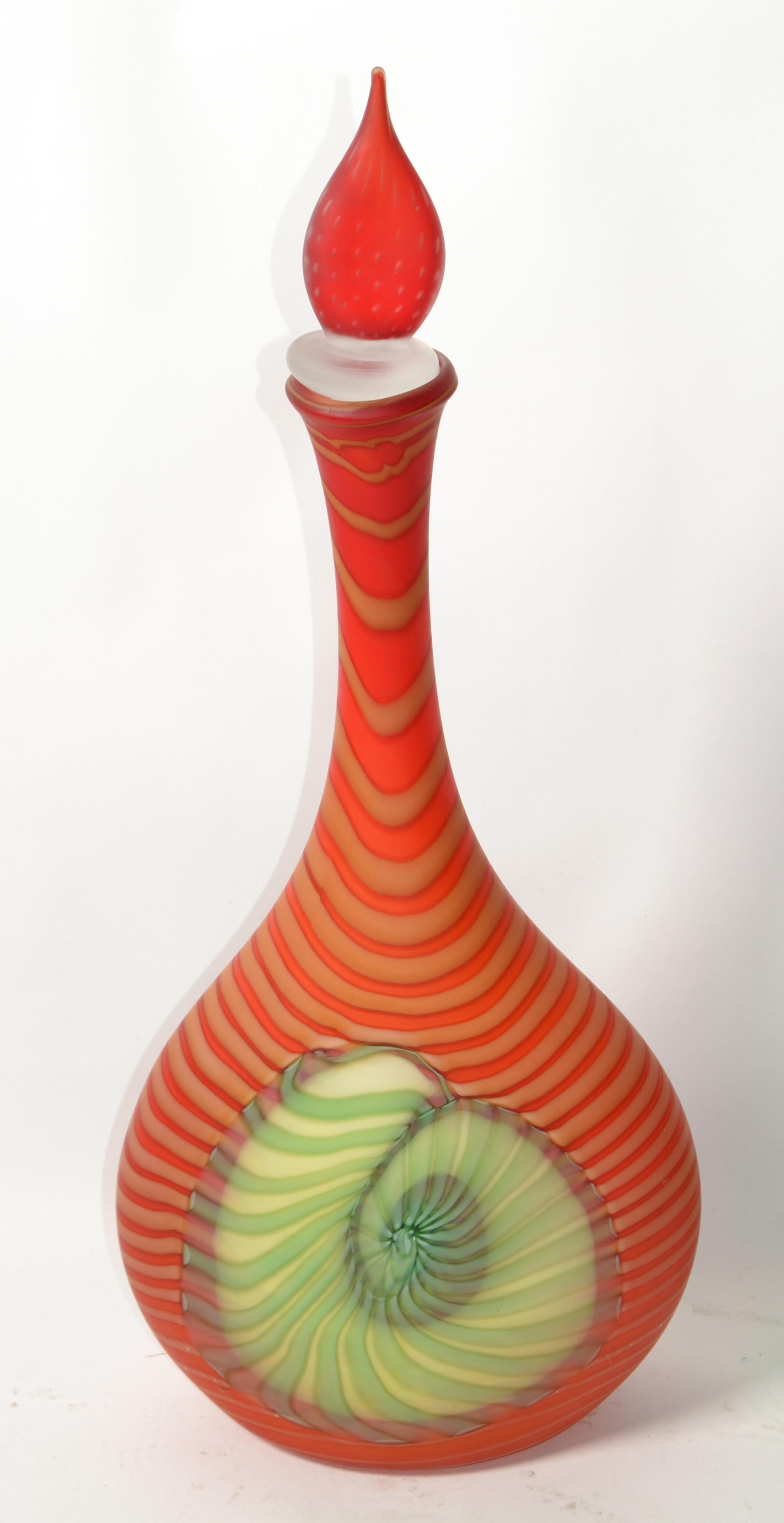 Pinzan Murano Art Glass Genie Decanter Orange White Yellow Swirls Nautical Shell For Sale 7
