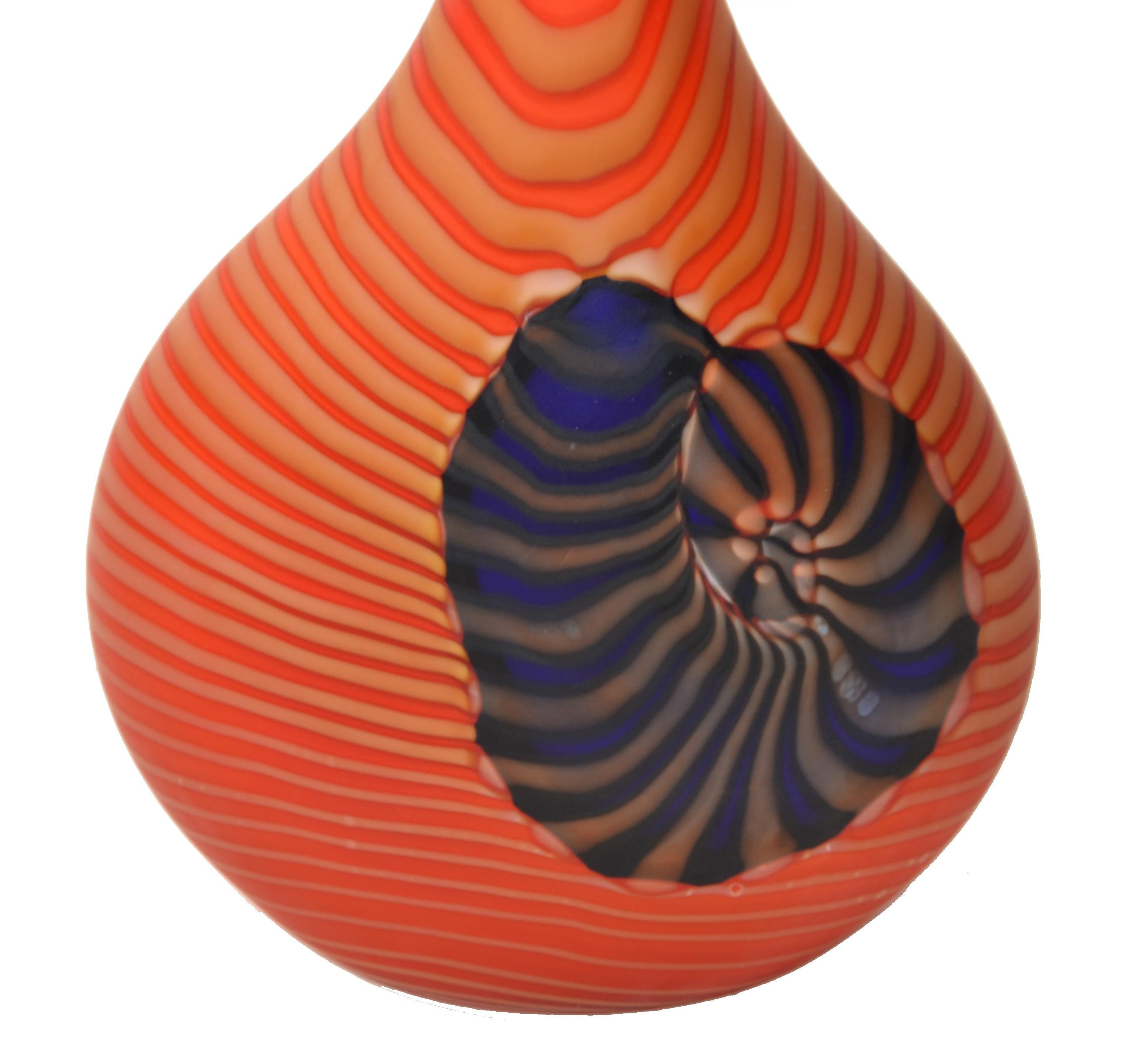Murano Glass Pinzan Murano Art Glass Genie Decanter Orange White Yellow Swirls Nautical Shell For Sale