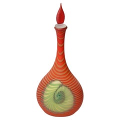 Pinzan Decantador Genio de cristal de Murano Naranja Blanco Amarillo Remolinos Concha Náutica
