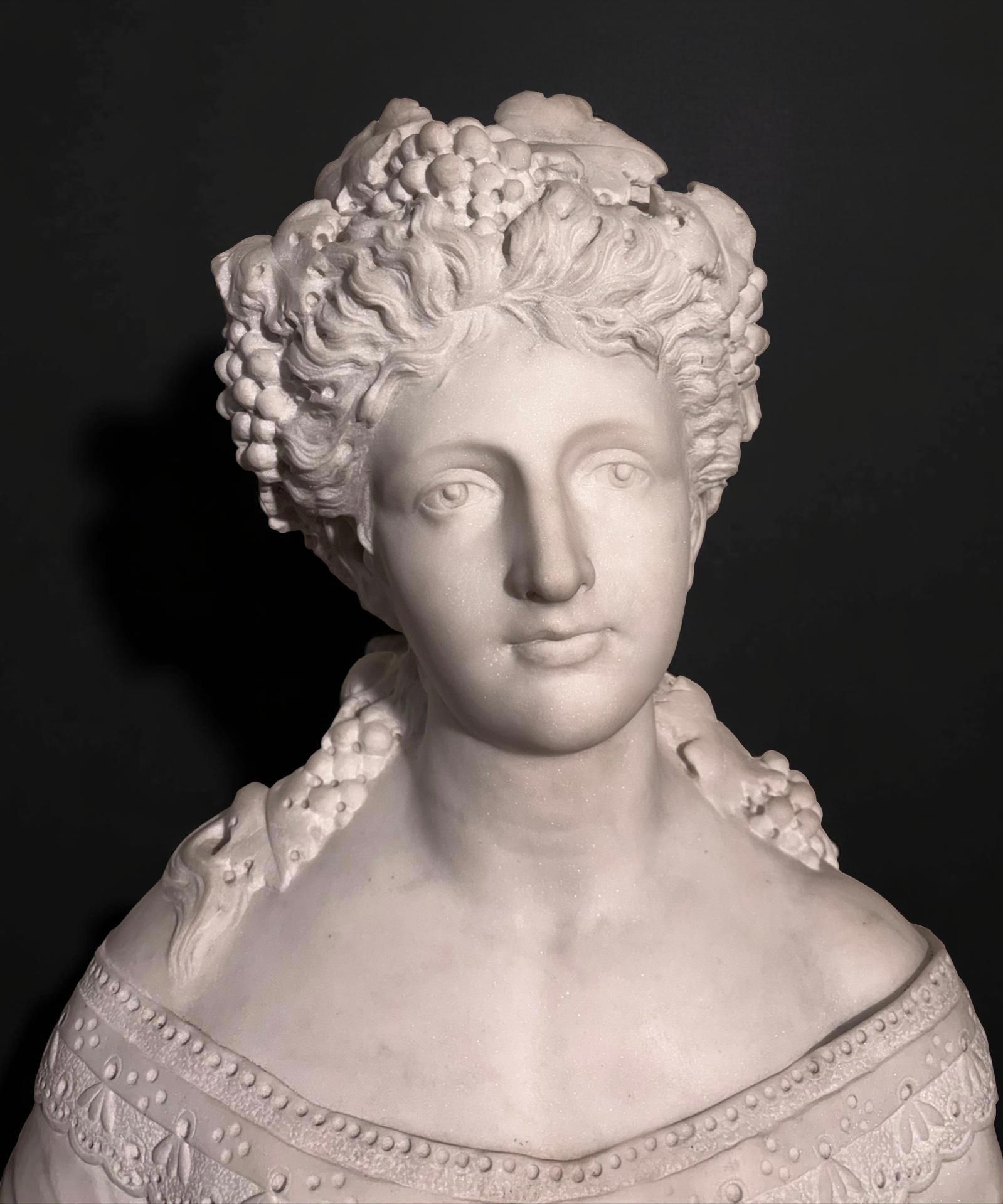 Grand buste de jeune femme en marbre blanc signé - École italienne Sculpture par Pio Fedi
