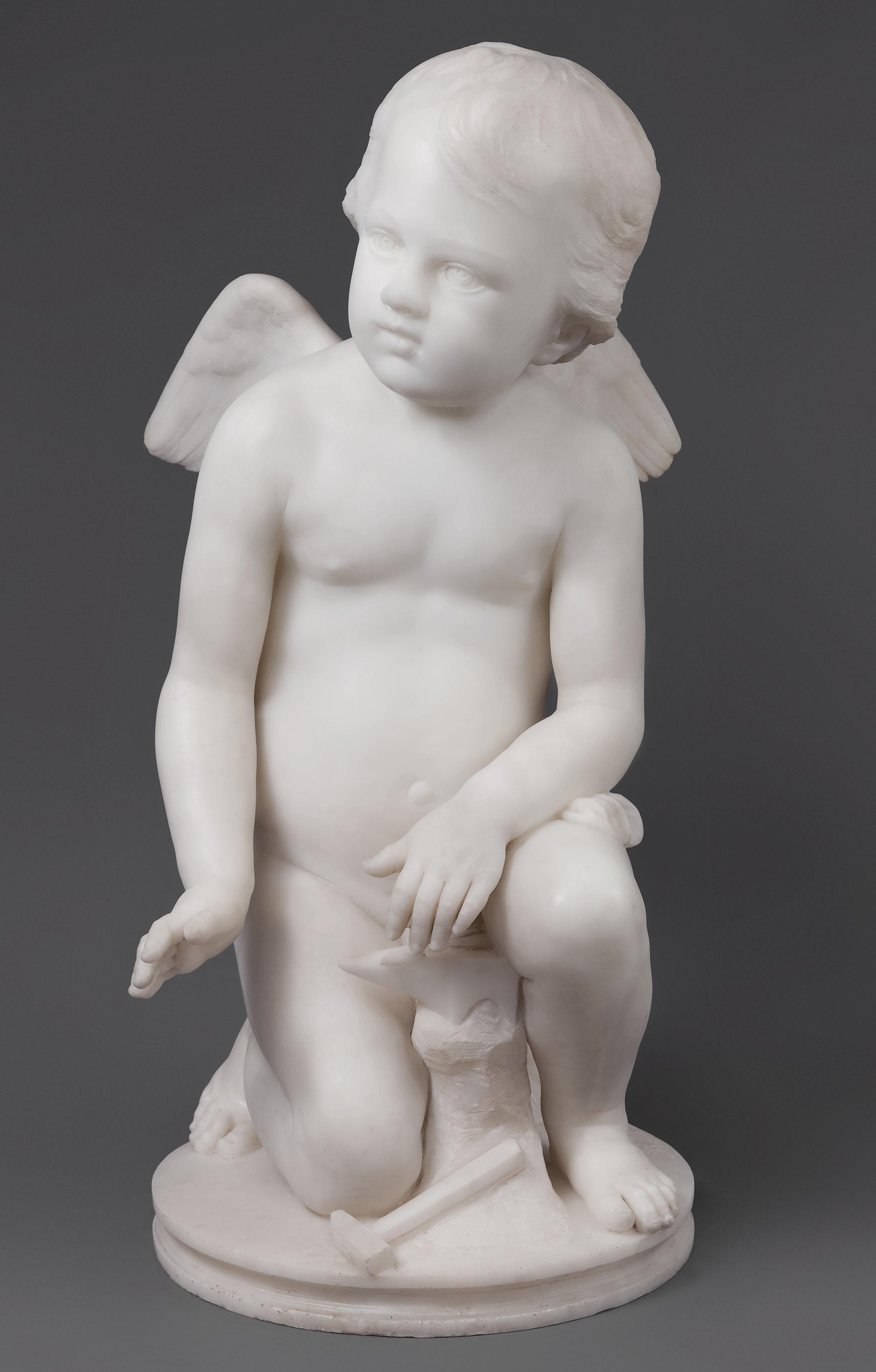 Pio Fedi Figurative Sculpture - Italian Marble Sculpture of a Cherub Forging Love 
