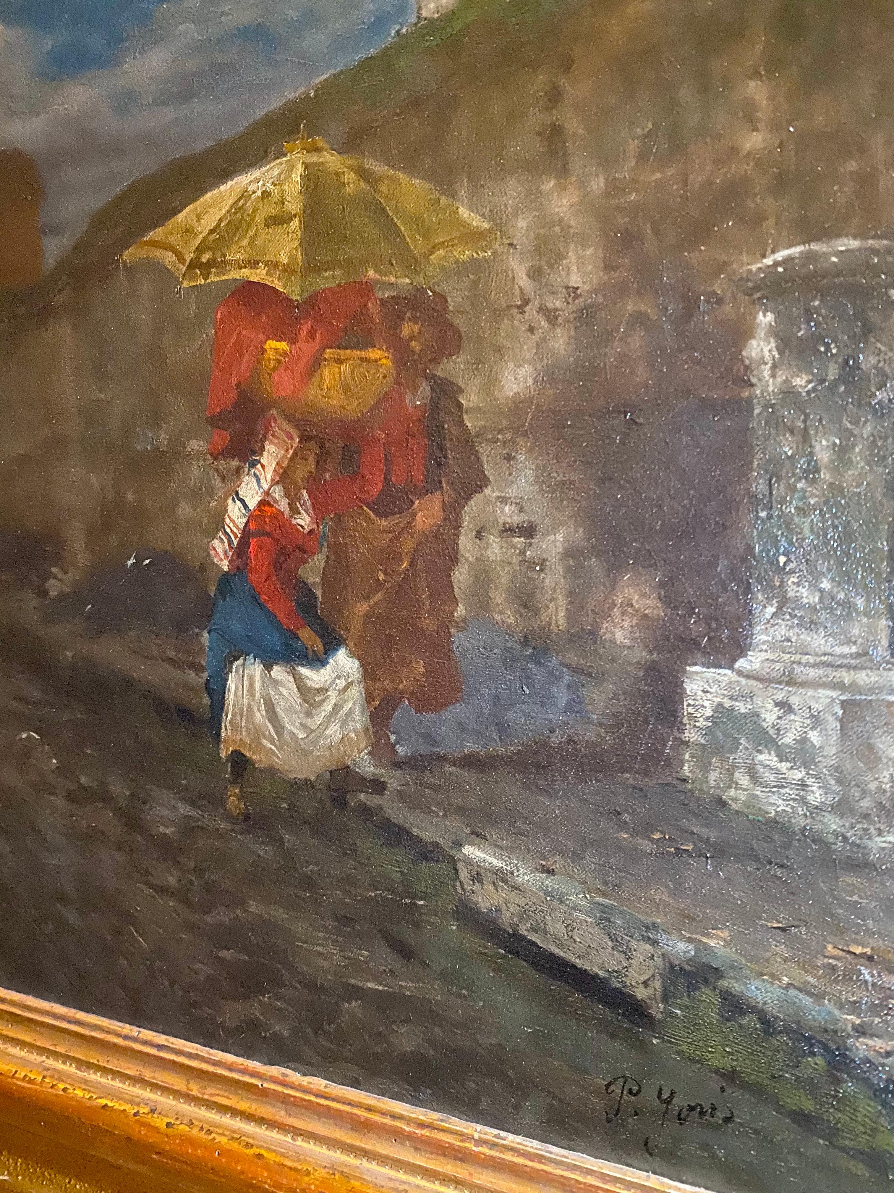 Peinture à l'huile italienne du 19ème siècle - Via Flaminia un dimanche matin en vente 7