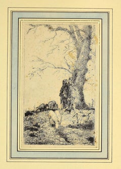 Paysage -  Gravure de Pio Joris - années 1870