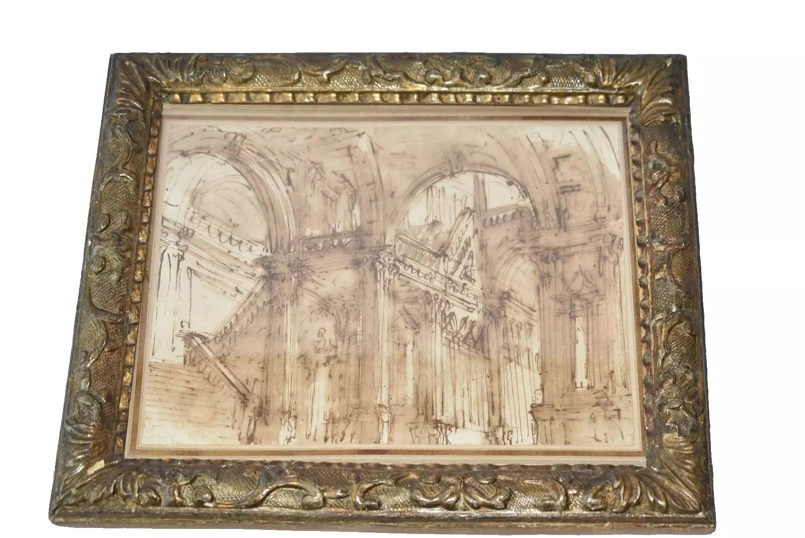Pio Panfili 1723-1812 Architektonisches gerahmtes Aquarell (18. Jahrhundert und früher) im Angebot