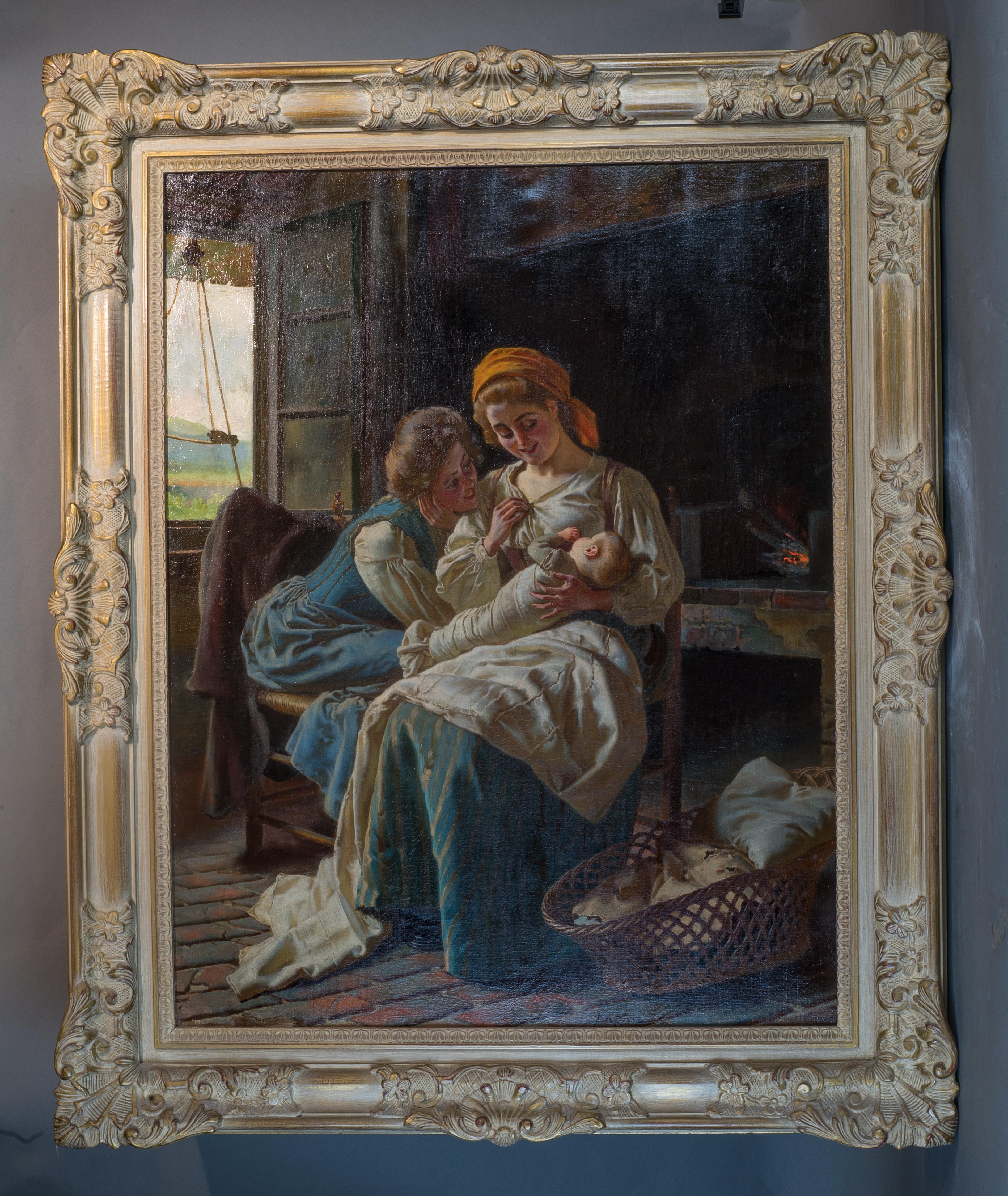 Raffinato dipinto italiano di madre e bambino di Pio Ricci in vendita 2