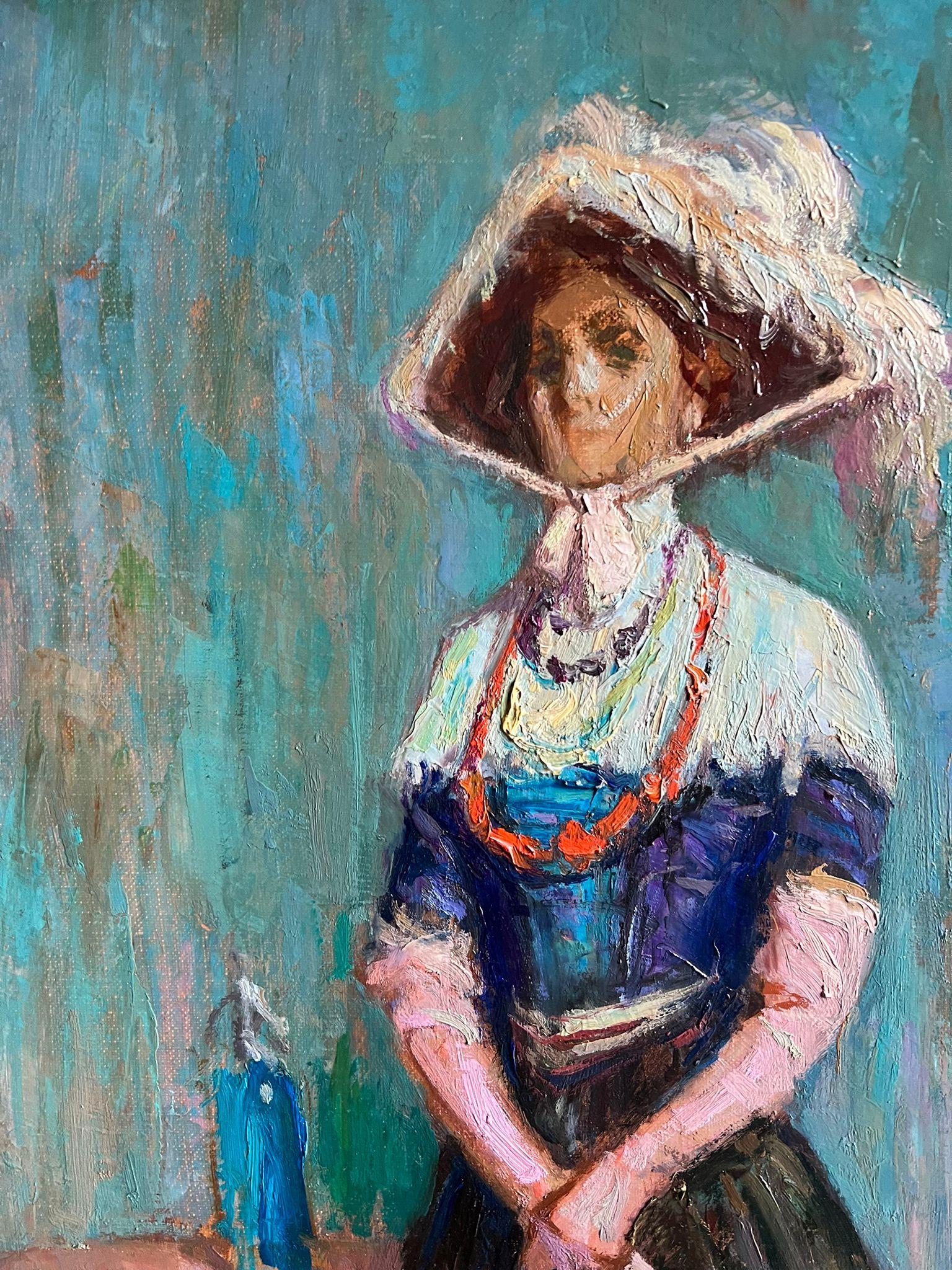 Raffinato dipinto a olio dell'Impressionismo francese Ritratto di signora elegante con ombrellone in vendita 4