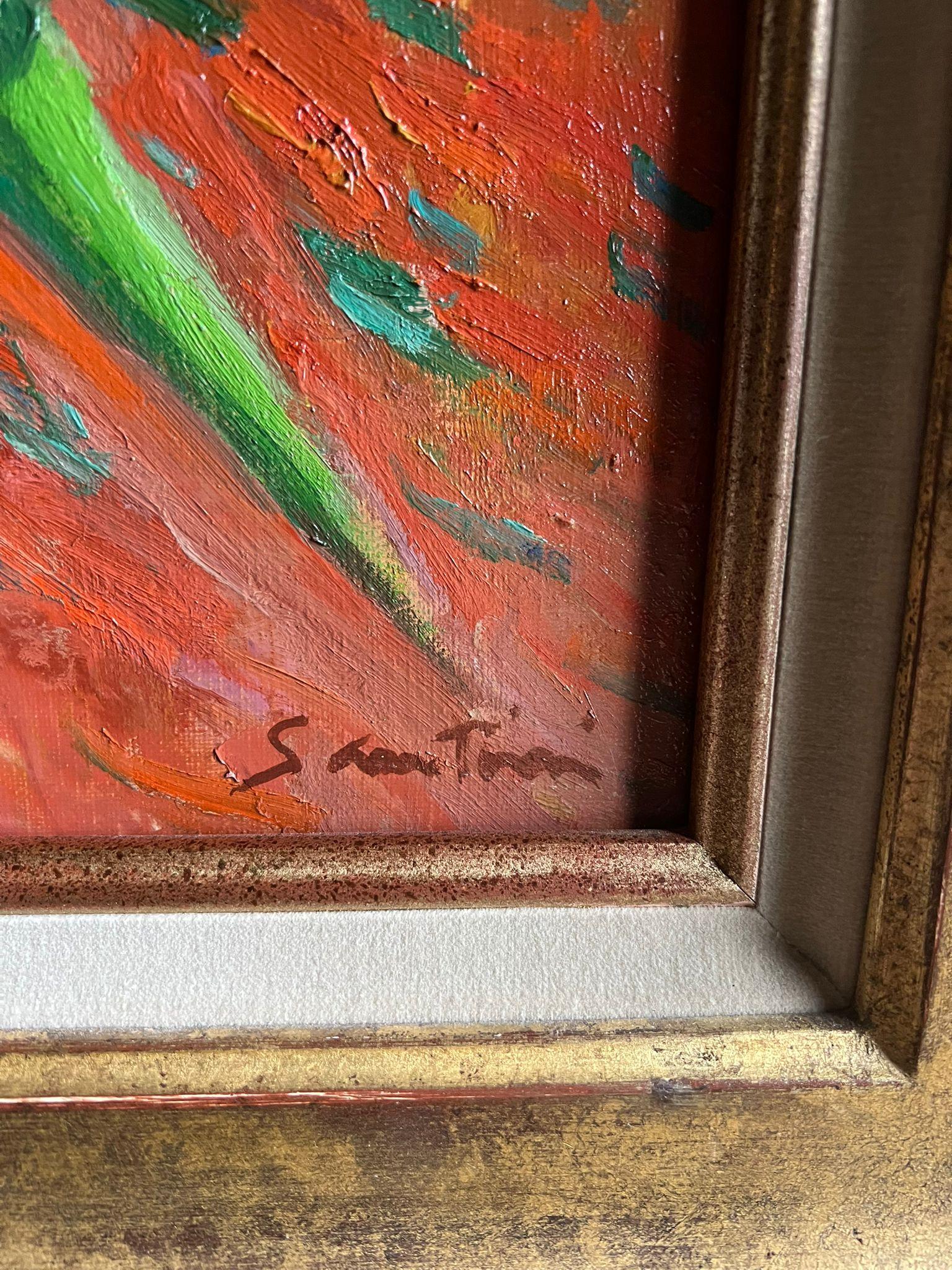 Raffinato dipinto a olio dell'Impressionismo francese Ritratto di signora elegante con ombrellone in vendita 5