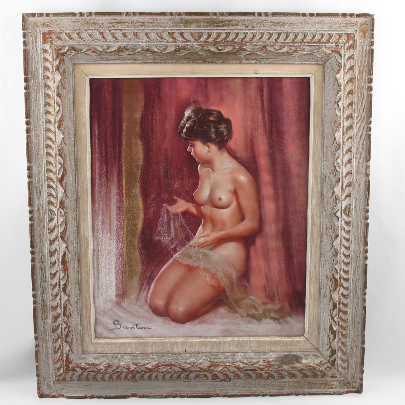 Nude with Lace, Pastel Study Painting by Pio Santini For Sale 9