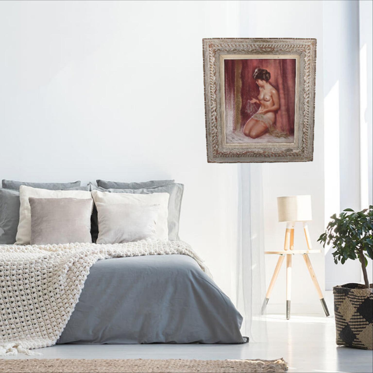Nude mit Spitze, Pastellstudie, Gemälde von Pio Santini im Angebot 11