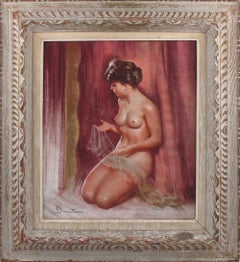 Nude with the Red Curtain, Pastel Study Painting by Pio Santini