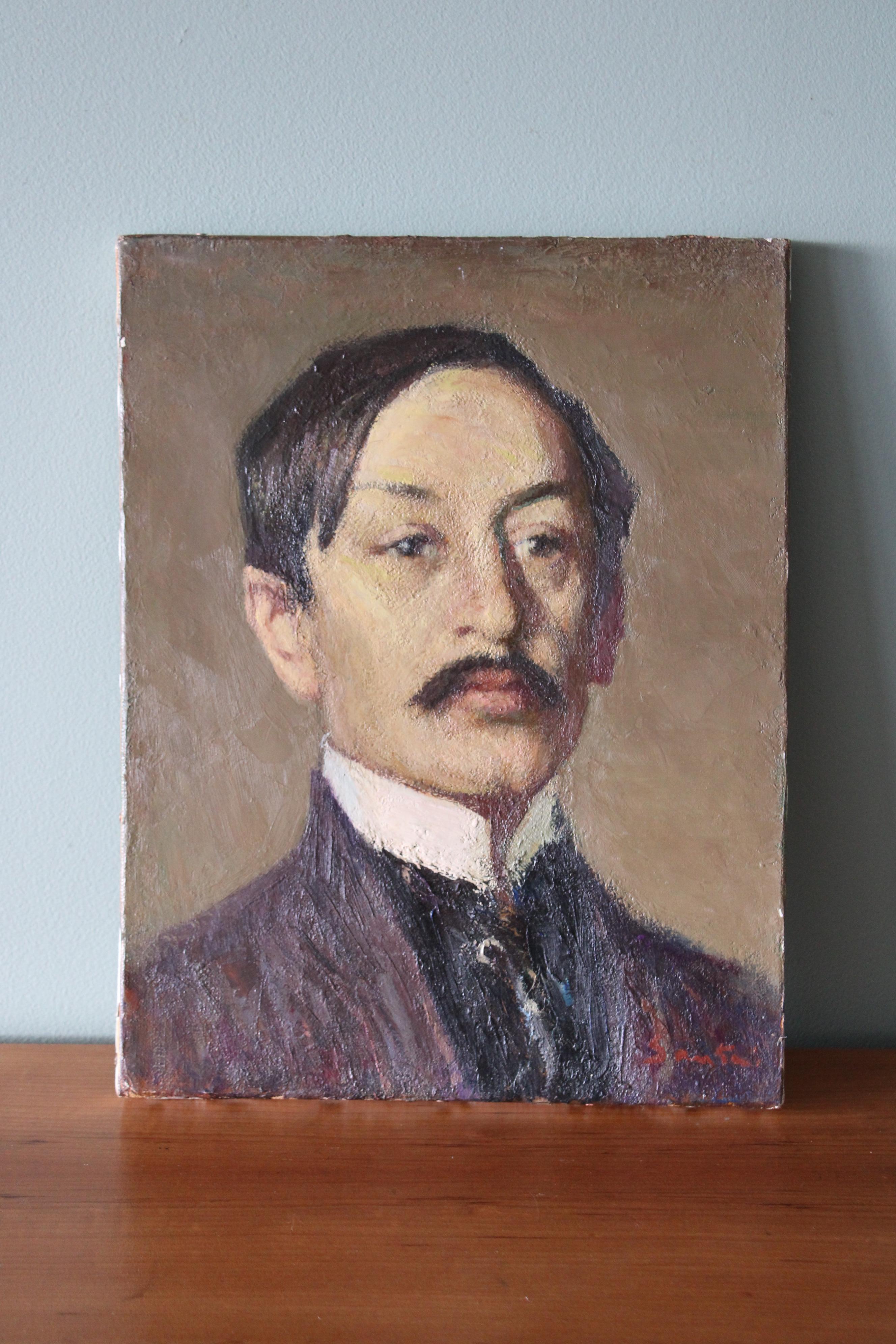 Vintage impressionist oil painting of a man by Pio Santini 1