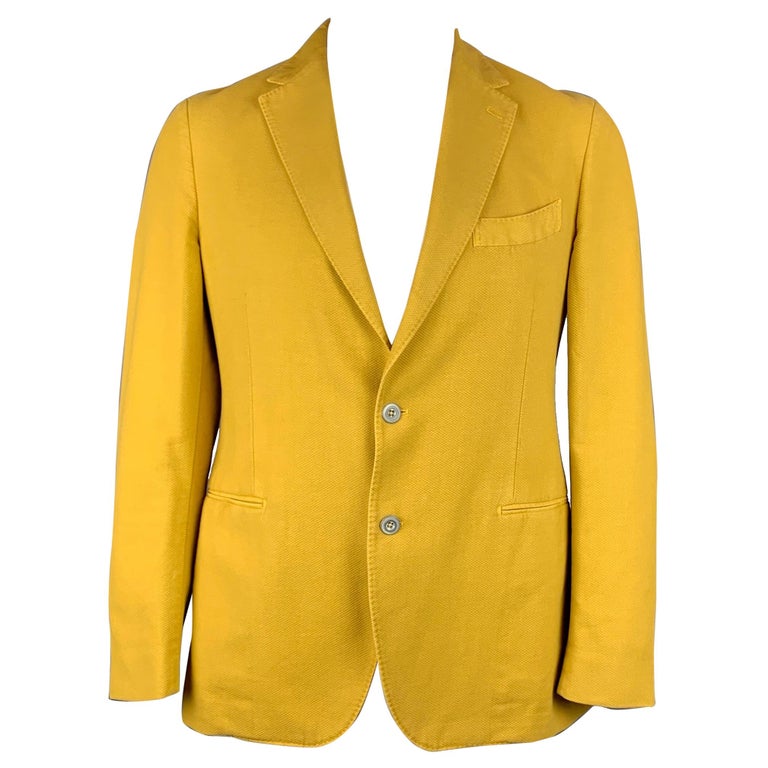 PIOMBO Size 42 Mustard Textured Cotton Notch Lapel Sport Coat For Sale ...