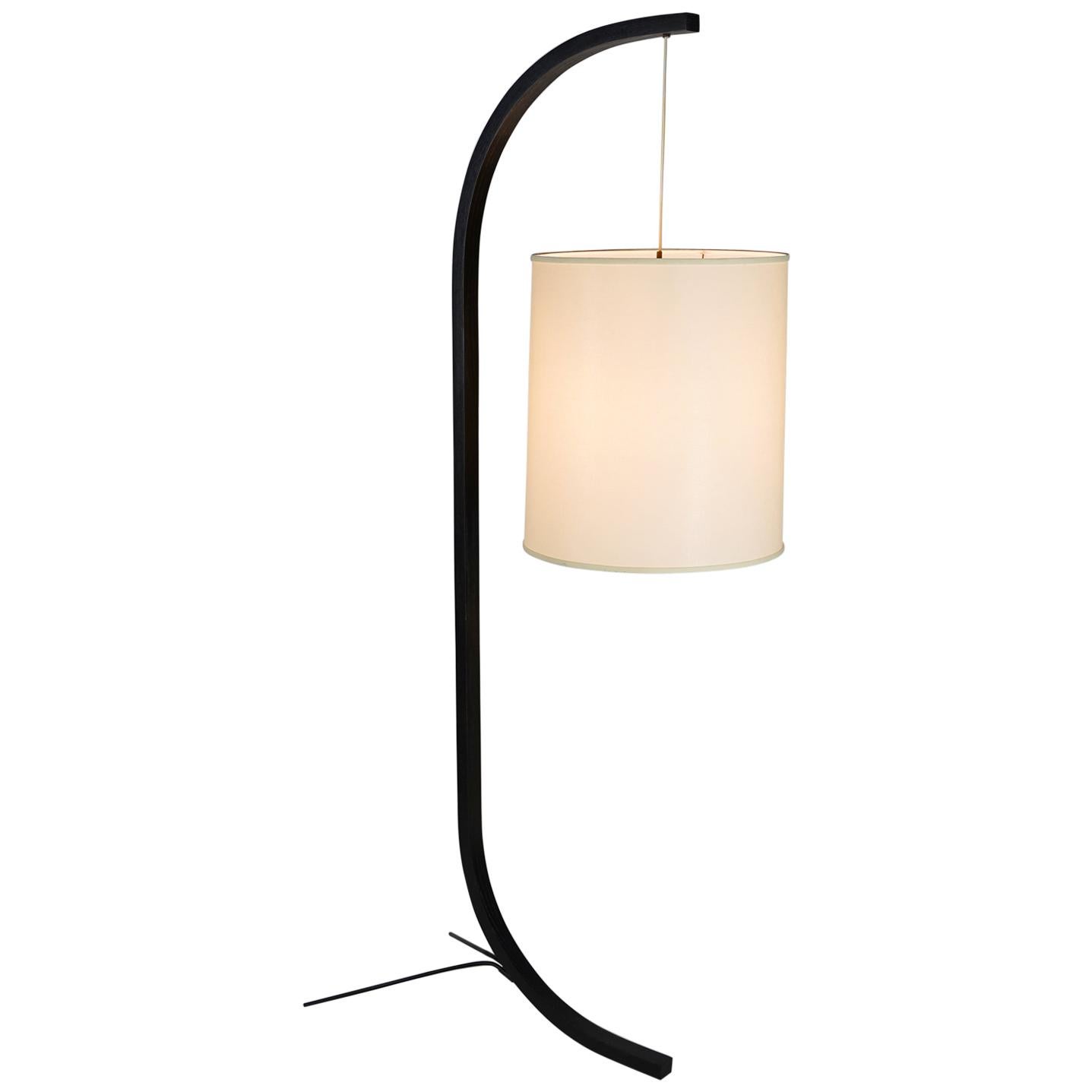 Pion, Slender Wooden Floor Lamp in Black Finish For Sale