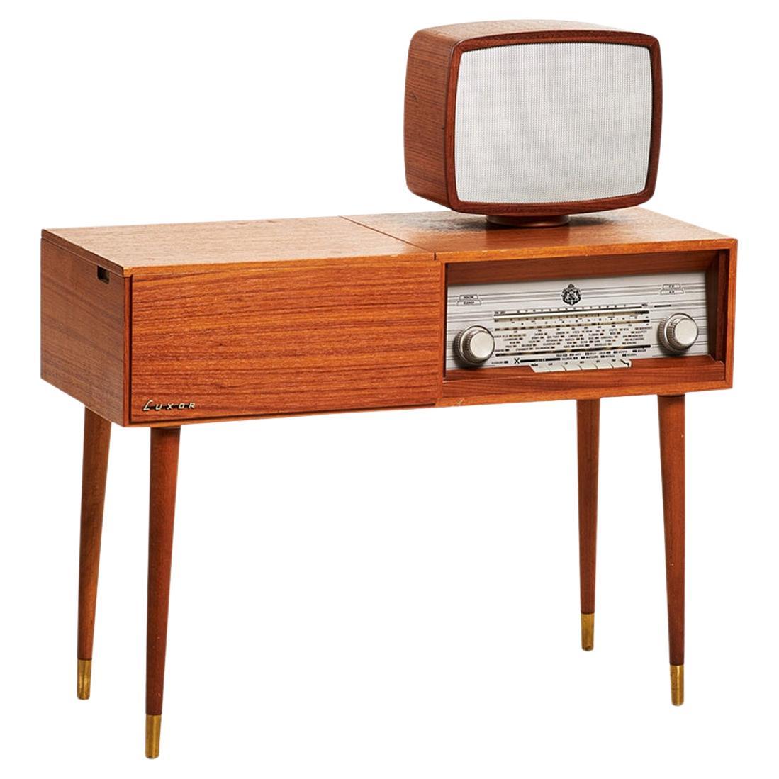 "Pioneer" Radio Console / Record Player in Teak by Luxor For Sale at