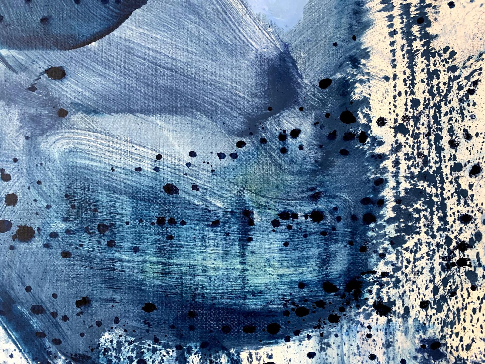 Un voyage - Abstraction gestuelle, art moderne, bleu, blanc - Expressionnisme abstrait Painting par Piotr Butkiewicz