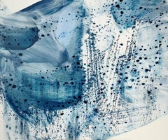A journey - Gestural Abstraction, Blue, White, Modern art