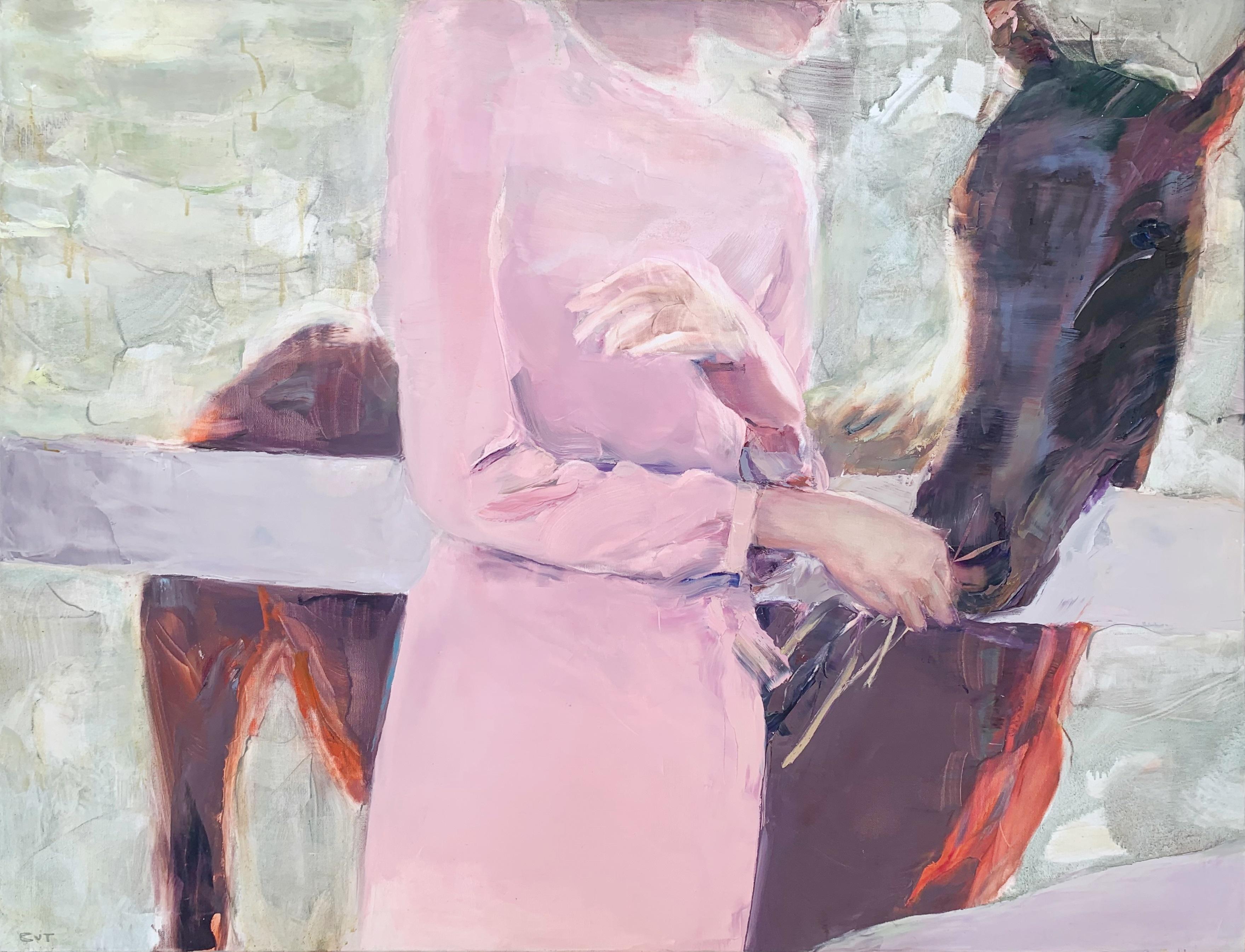 Piotr Butkiewicz Figurative Painting - A visit. Figurative acrylic on canvas painting, Animal, Horse, Polish artist