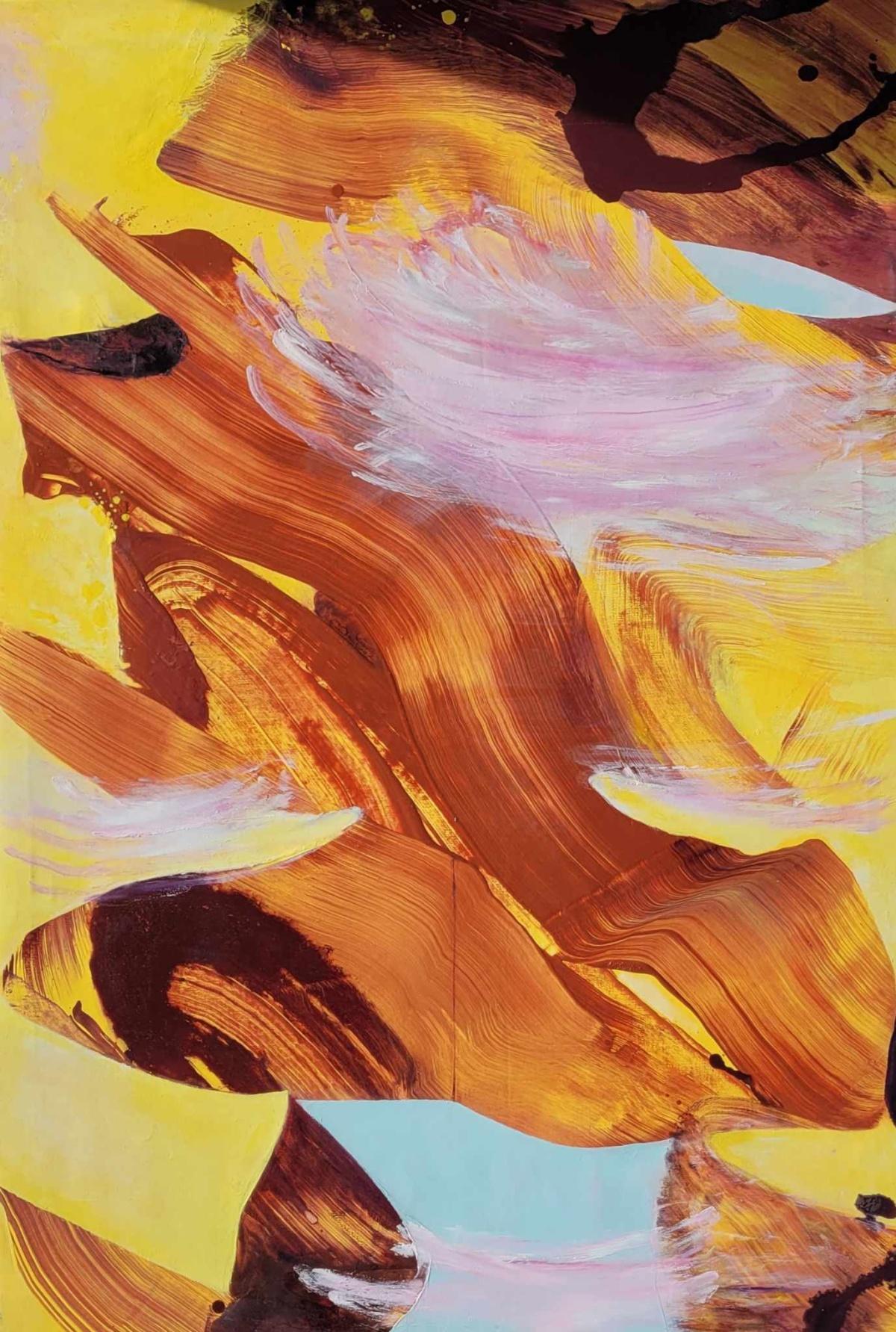 Camino hacia ti. Arte contemporáneo, Abstracción gestual, Amarillo, Artista polaco