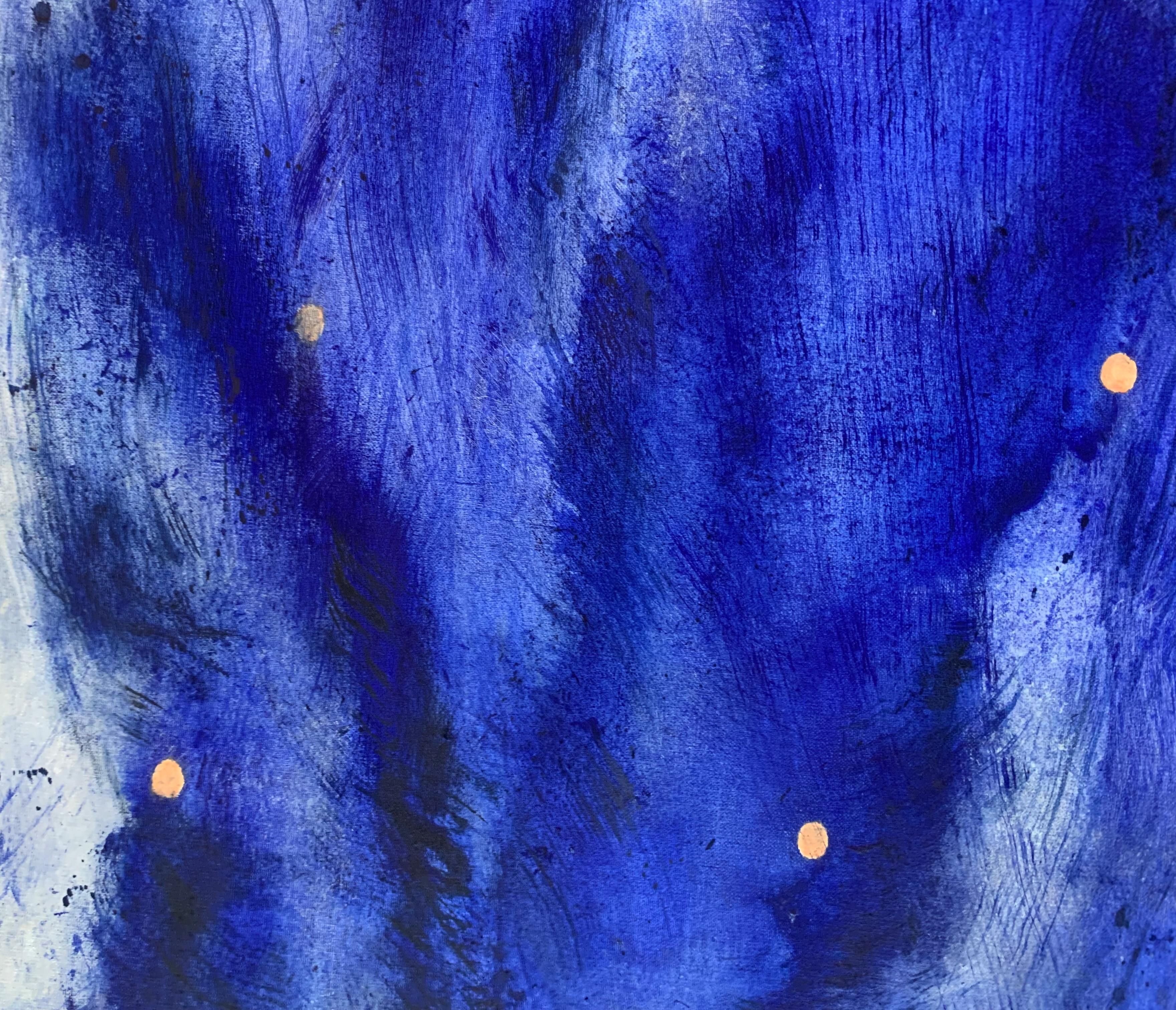Stelle silenziose. Astrazione gestuale, Blu, Oro, Artista polacco - Painting Espressionismo astratto di Piotr Butkiewicz