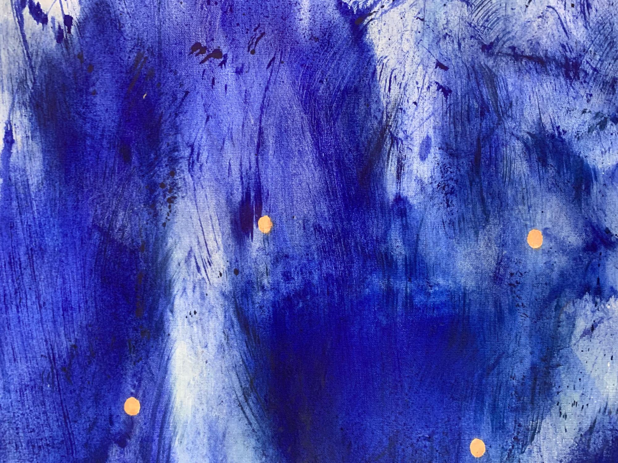Quadro astratto contemporaneo blu su tela dell'artista polacco Piotr Butkiewicz. La composizione consiste in forme dinamiche e arrotondate. Il titolo di questo dipinto è 
