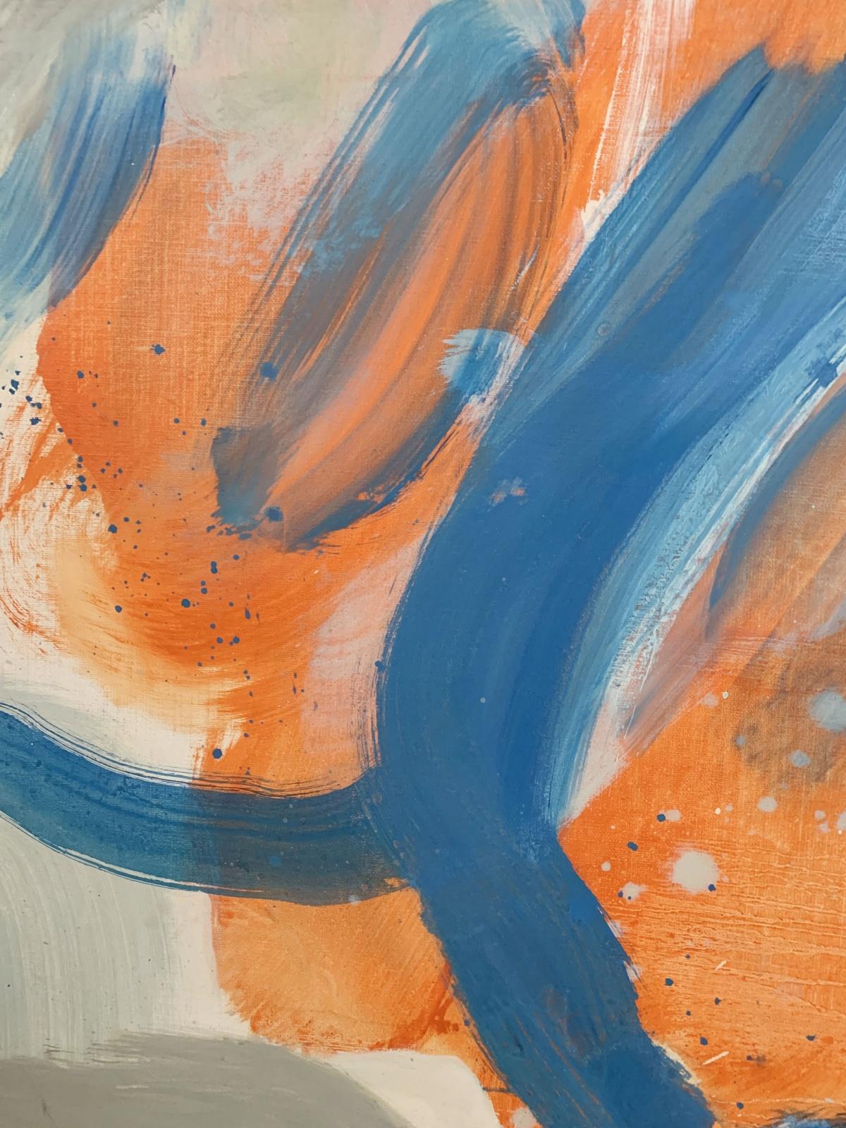 Senza titolo.  Astrazione gestuale, Blu e arancione, Artista polacco - Painting di Piotr Butkiewicz