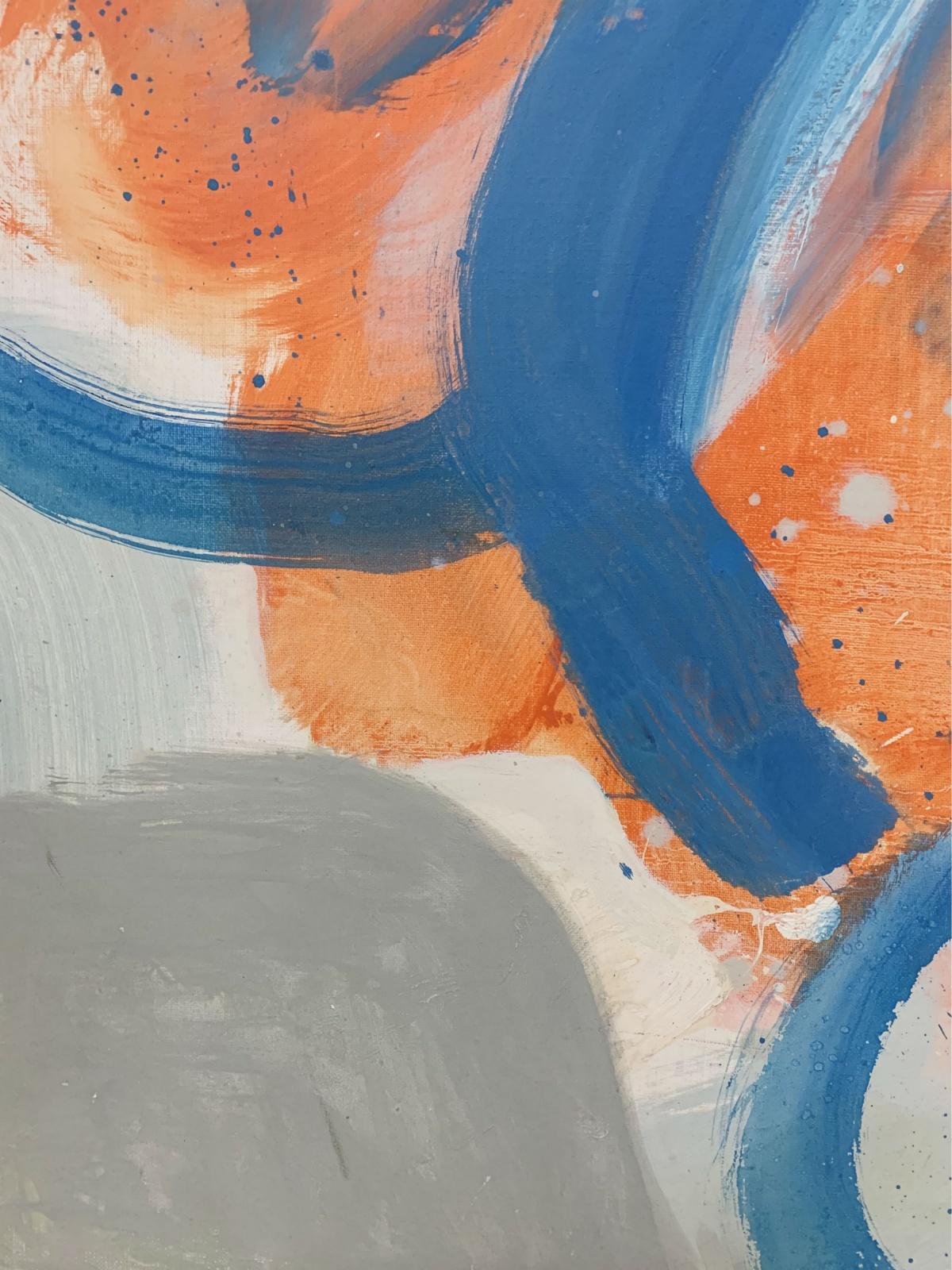 Senza titolo.  Astrazione gestuale, Blu e arancione, Artista polacco - Painting Espressionismo astratto di Piotr Butkiewicz