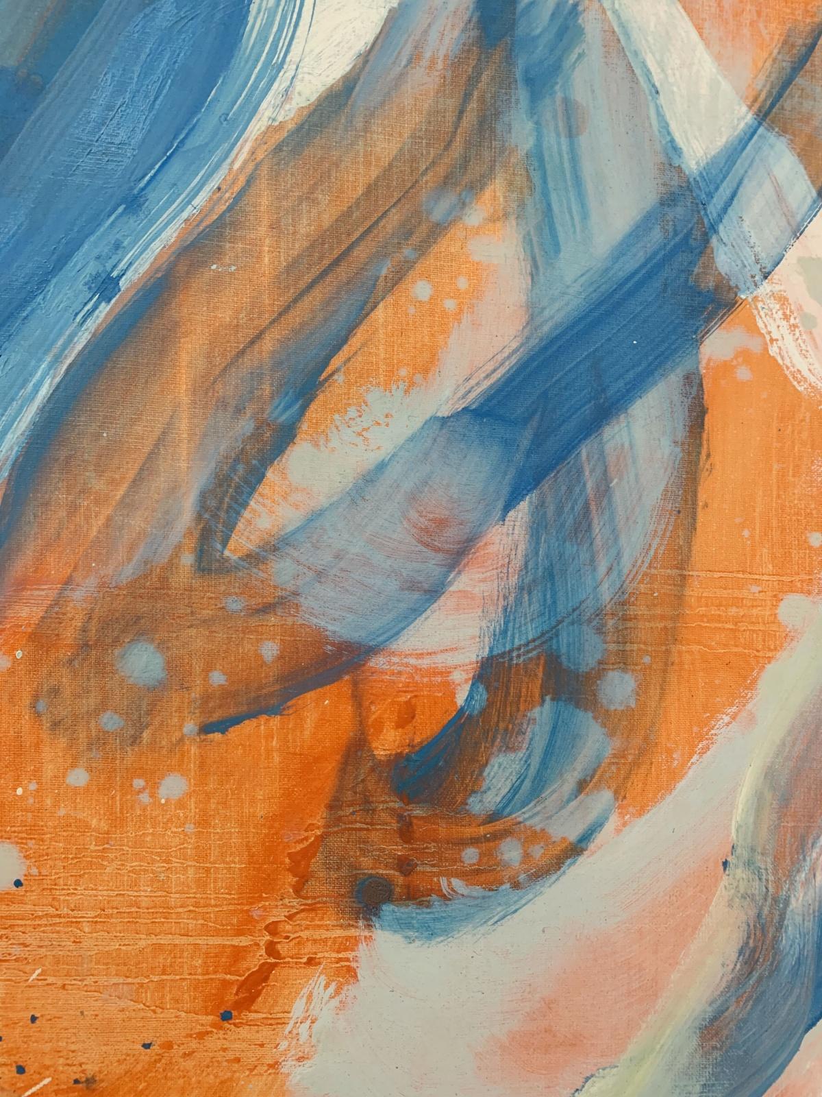 Senza titolo.  Astrazione gestuale, Blu e arancione, Artista polacco - Abstract Painting Grigio di Piotr Butkiewicz