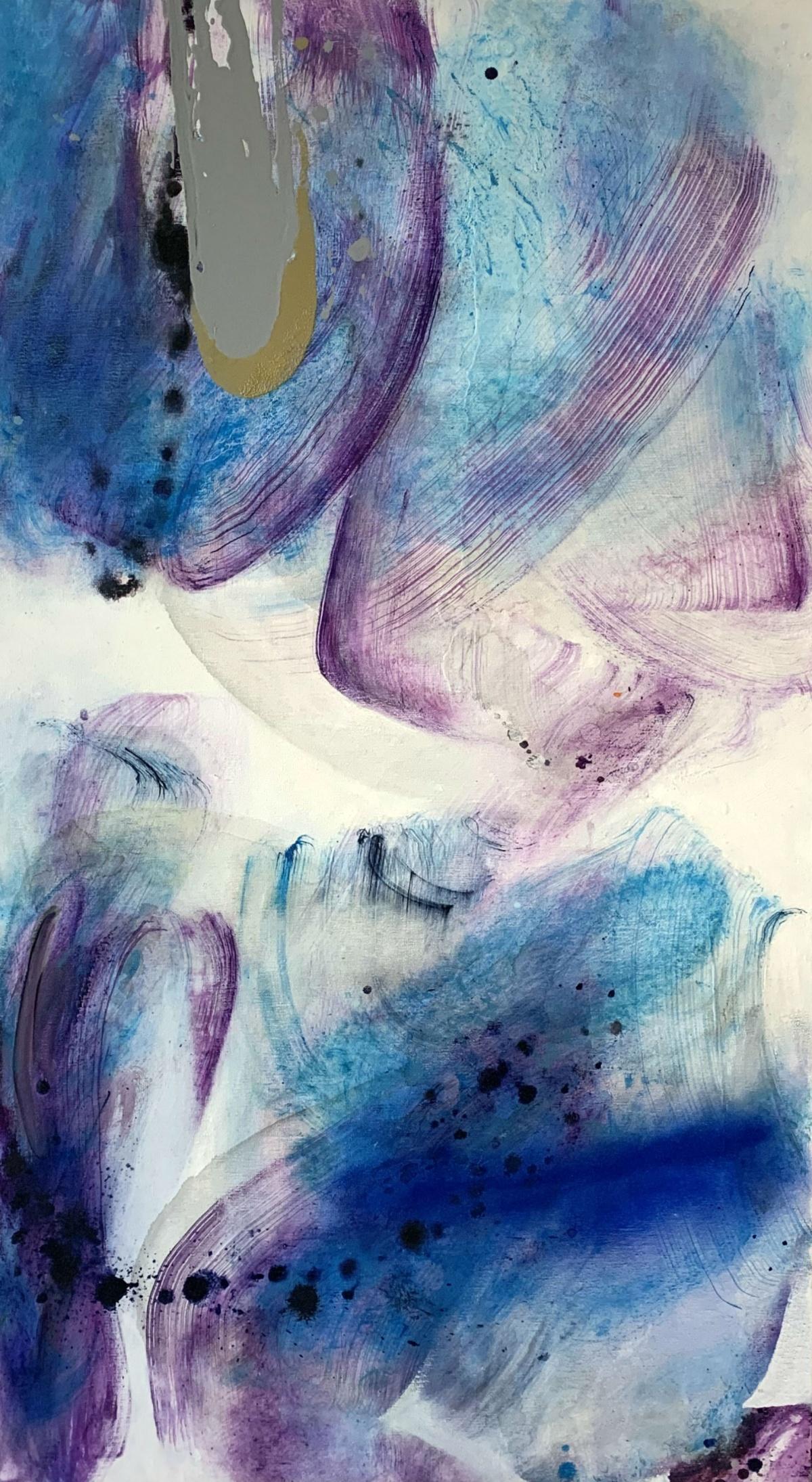 Whispers. Gestural Abstraction, Colorful, Warm tones, Silver, Polish artist - Painting by Piotr Butkiewicz