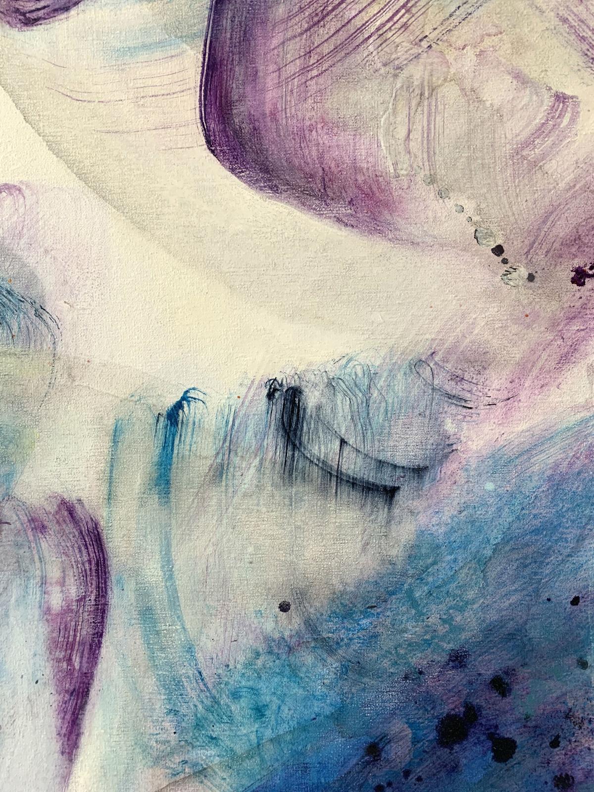 Whispers. Gestural Abstraction, Colorful, Warm tones, Silver, Polish artist - Gray Abstract Painting by Piotr Butkiewicz