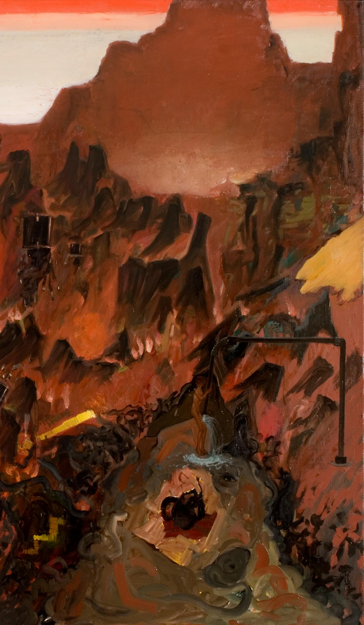 Ehi, lì nella valle  - (Pittura ad olio di grande formato)  Esistenzialismo - Painting Contemporaneo di Piotr Kotlicki