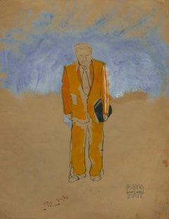 Parla con me  -  Pittura ad olio figurativa moderna su carta, arte dell'esistenzialismo