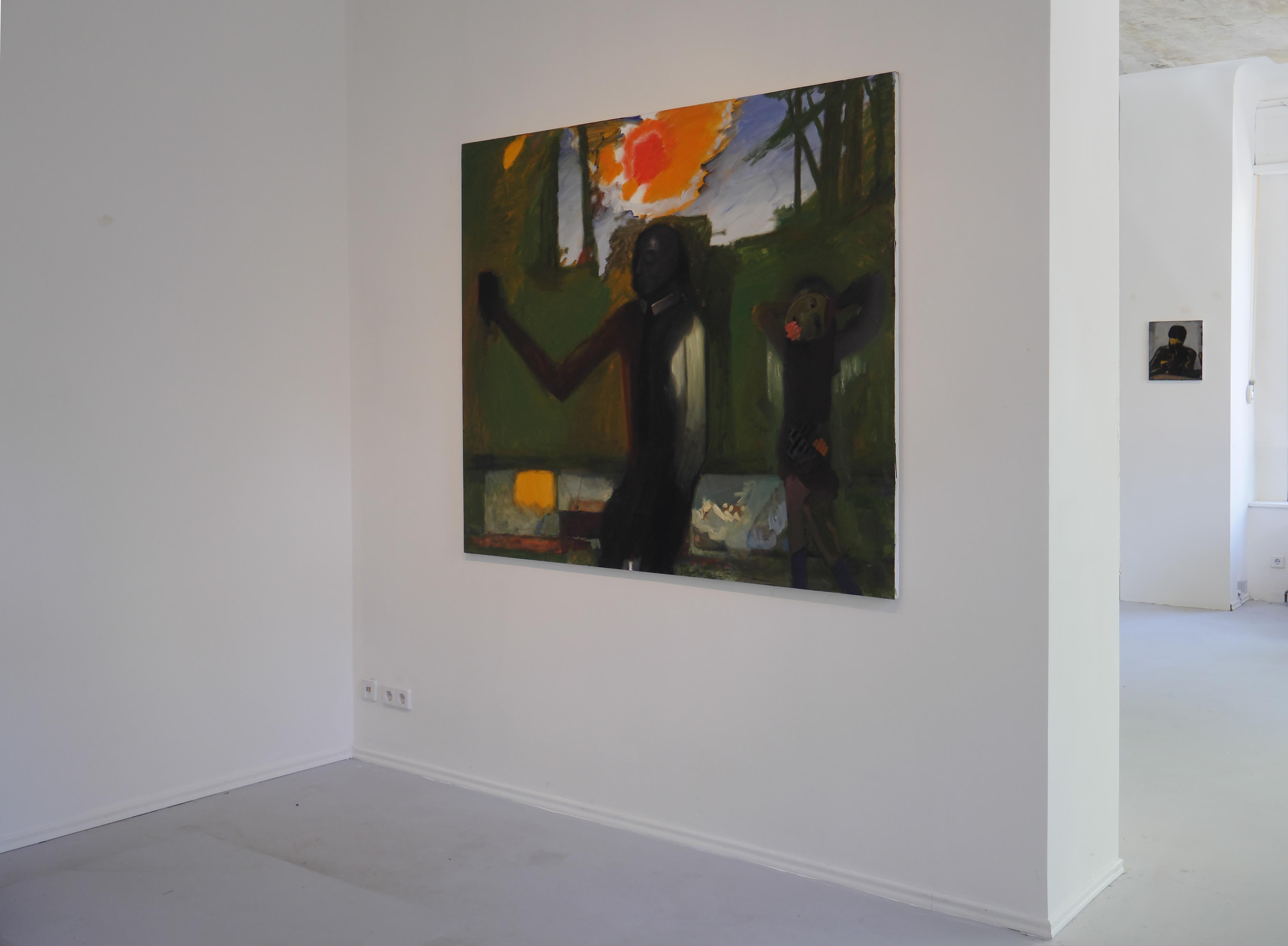 Cosa ci è successo? - Pittura di grande formato, pittura ad olio figurativa moderna - Landscape Painting Nero di Piotr Kotlicki