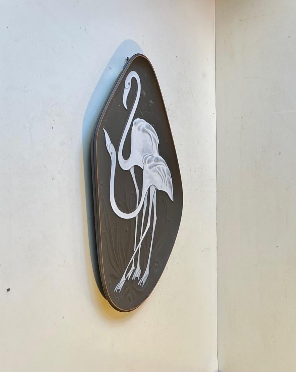 Mid-Century Modern Piotr L. Baro Glazed Asymmetrical Flamingo Dish or Wall Plaque for Knabstrup For Sale