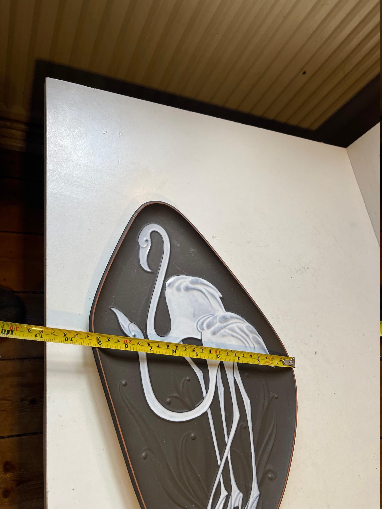 Ceramic Piotr L. Baro Glazed Asymmetrical Flamingo Dish or Wall Plaque for Knabstrup For Sale