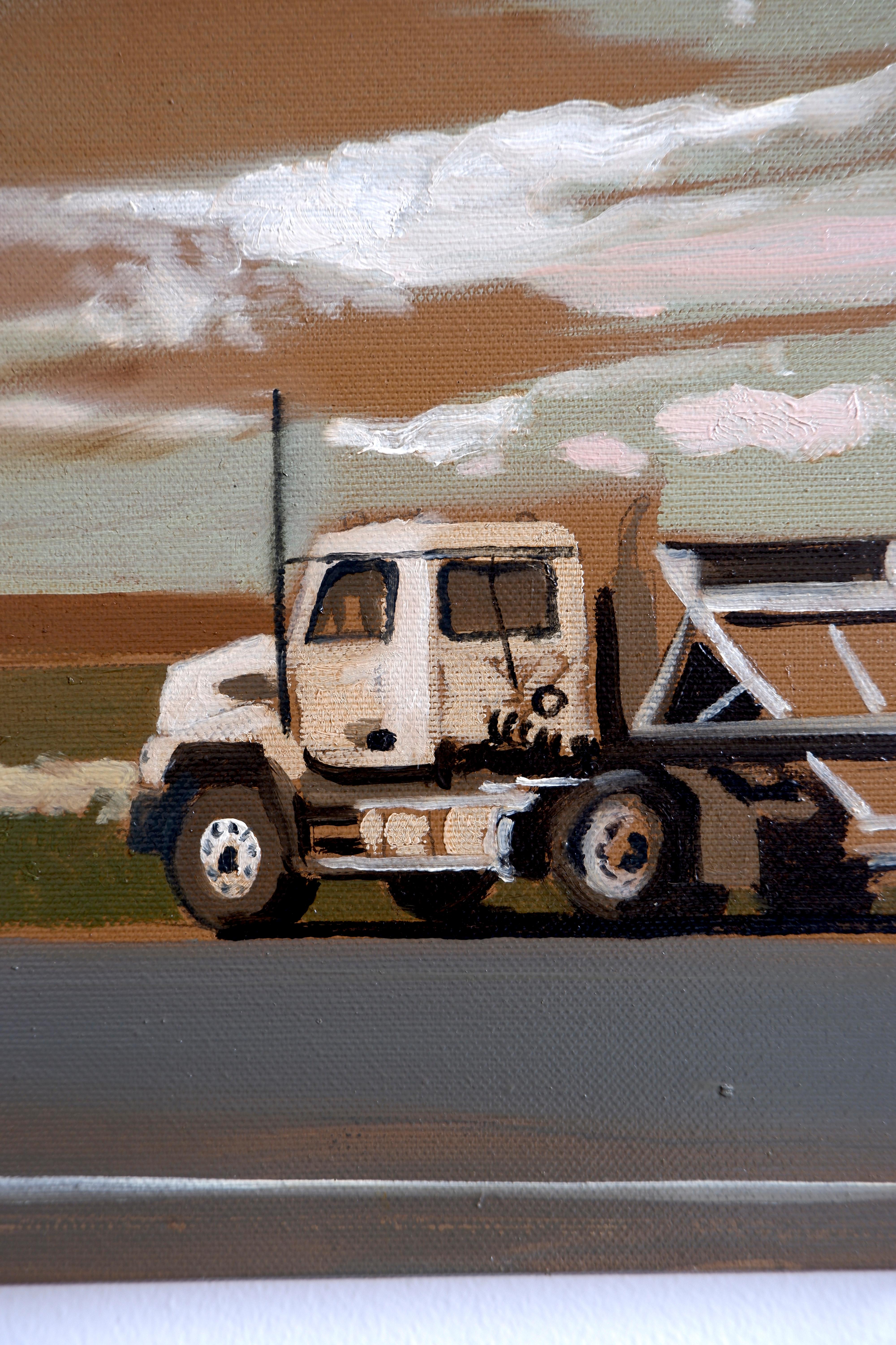 TRUCK II  -  from the series: MADE IN USA, Landscape, Expressionism, Pickup - Brown Landscape Painting by Piotr Szczur