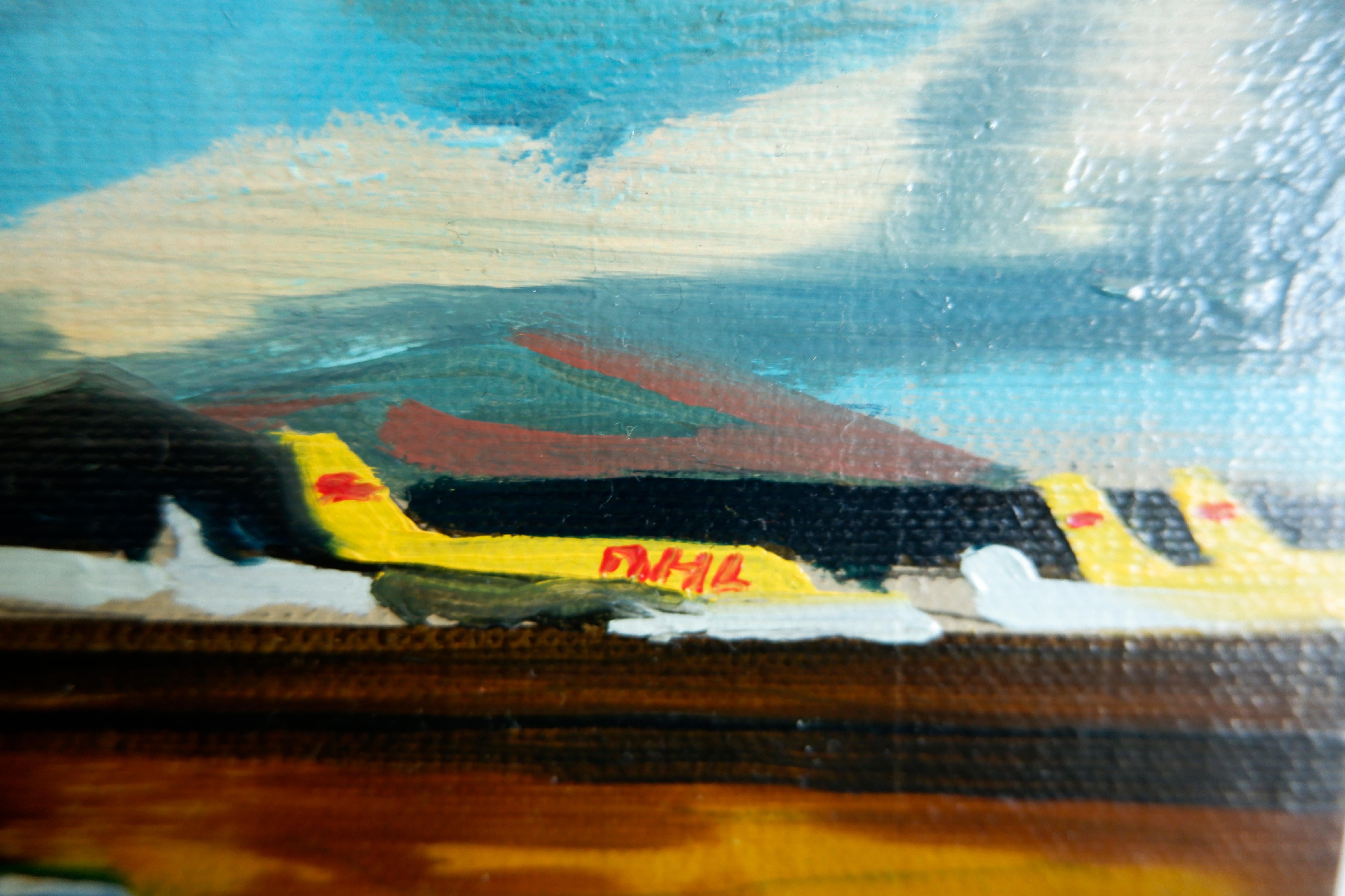 YELLOW PLANES - from the series: MADE IN USA,  Landscape, Expressionism  - Contemporary Painting by Piotr Szczur