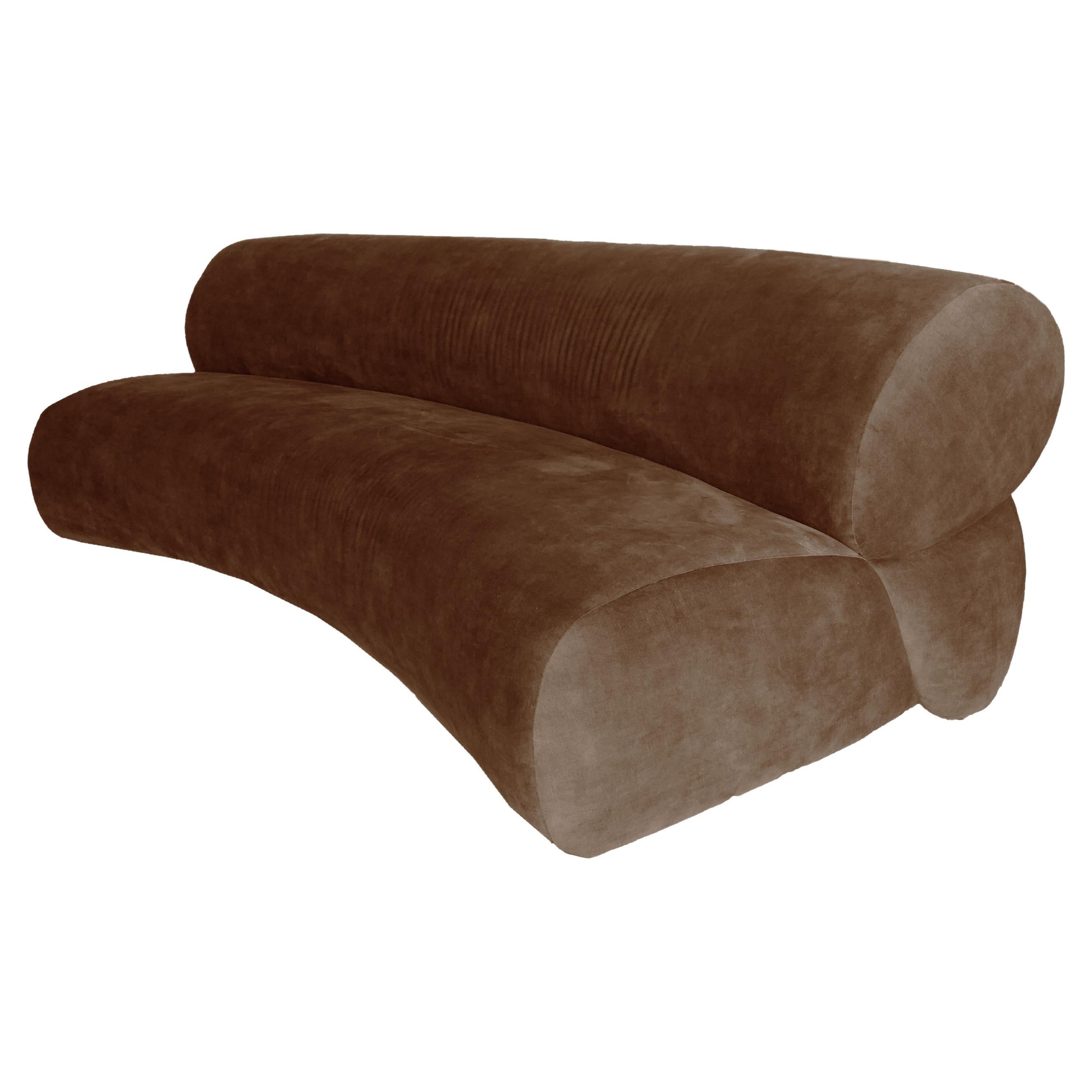 PIPA Curved Sofa Chocolate Brown velvet, Contemporary style by Sergio Prieto For Sale